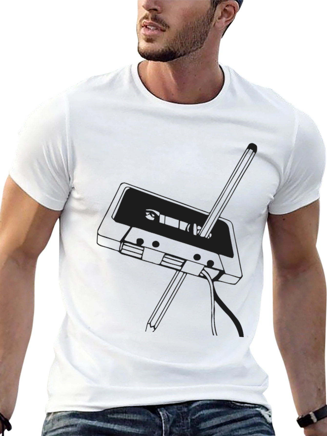 Black Retro Cassette Tape Graphic Tee - Black Cotton Blend view 13