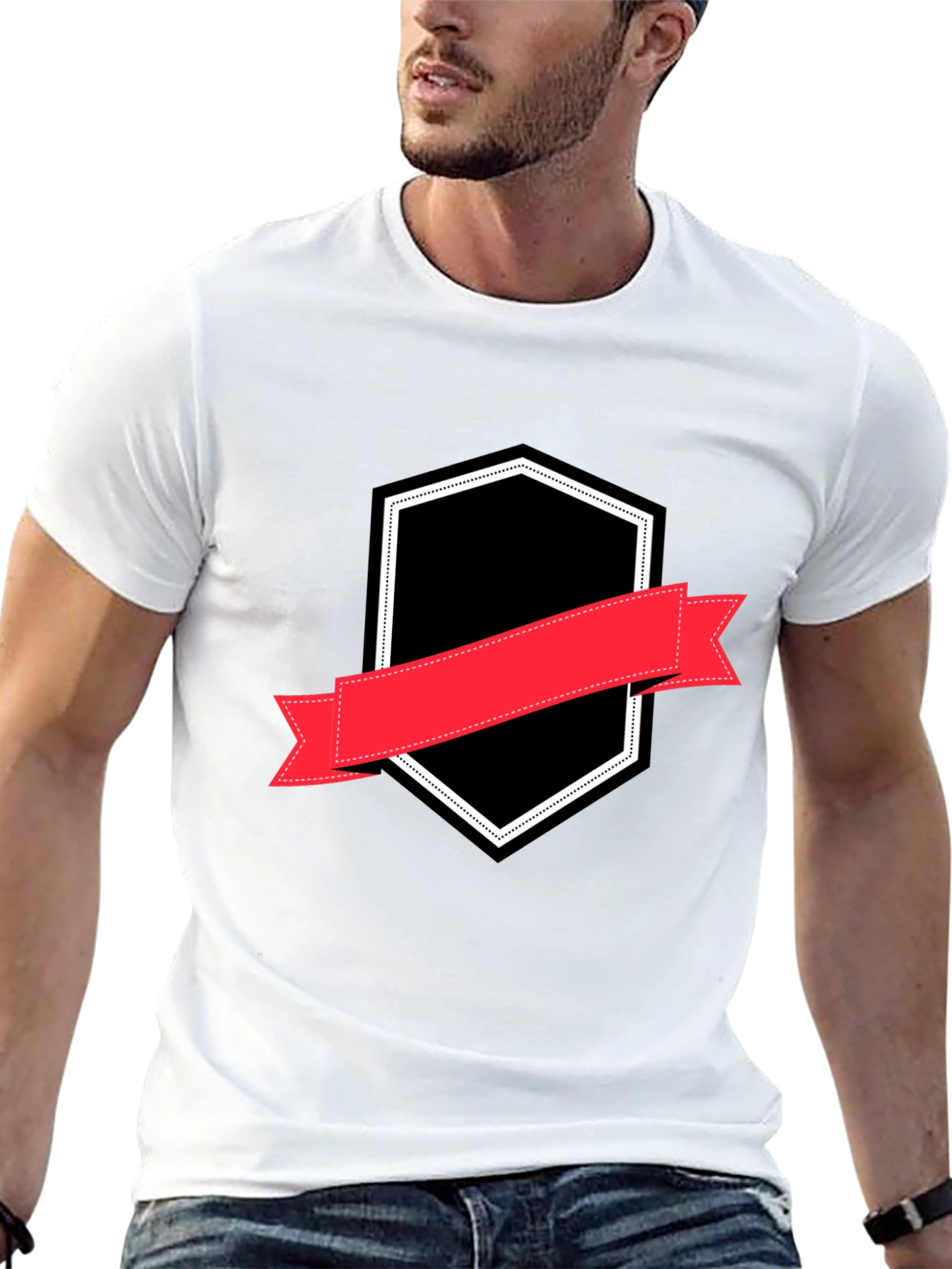 Black Men's Black T-Shirt with Badge Graphic view 13