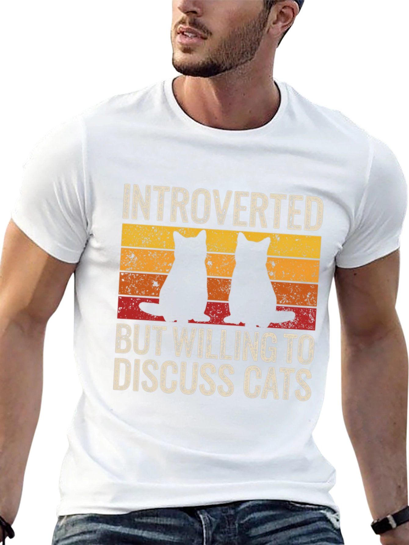 Black Introverted Cat Lover T-Shirt - Novelty Design view 13