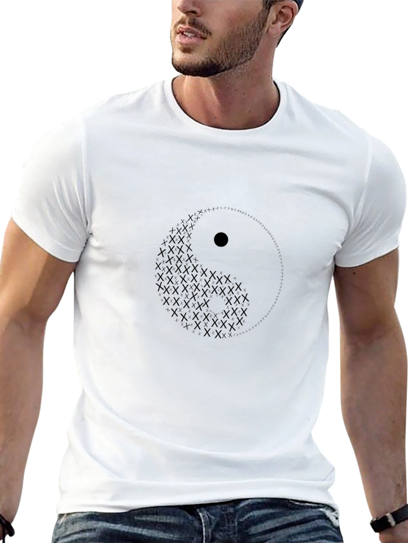 Black Yin Yang Symbol Graphic Print Black T-Shirt view 13