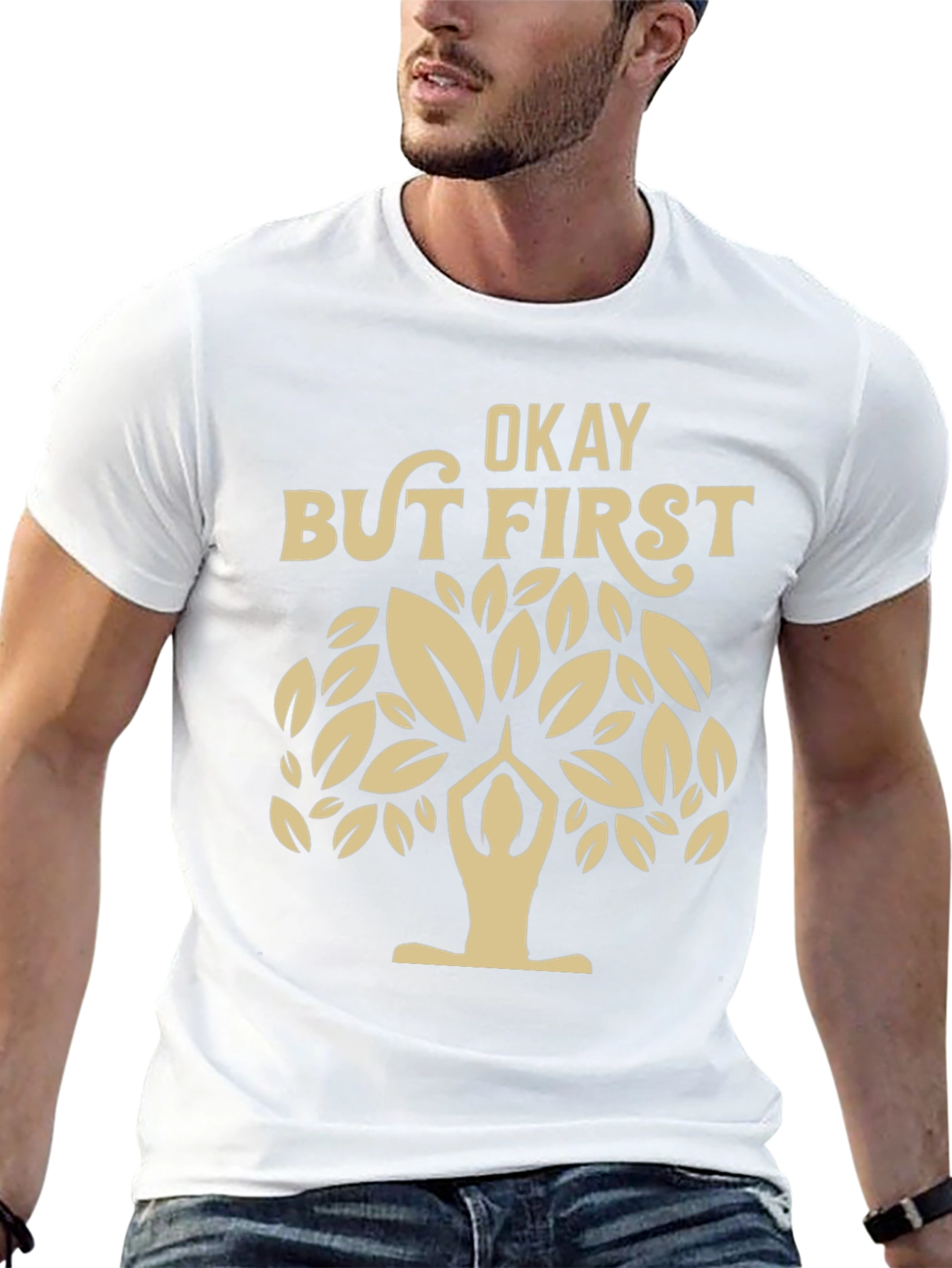 Black Yoga Tree Black T-Shirt: Okay But First Yoga view 13