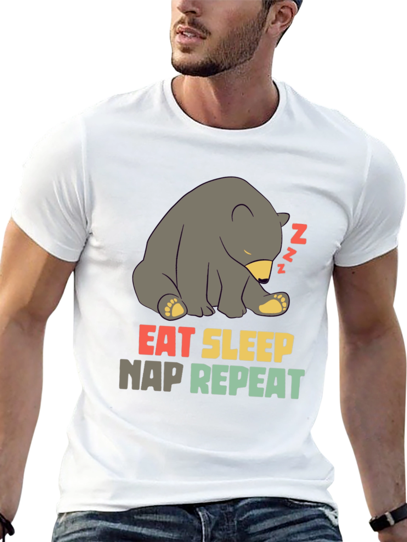 Black Eat Sleep Nap Repeat Bear T-Shirt view 13