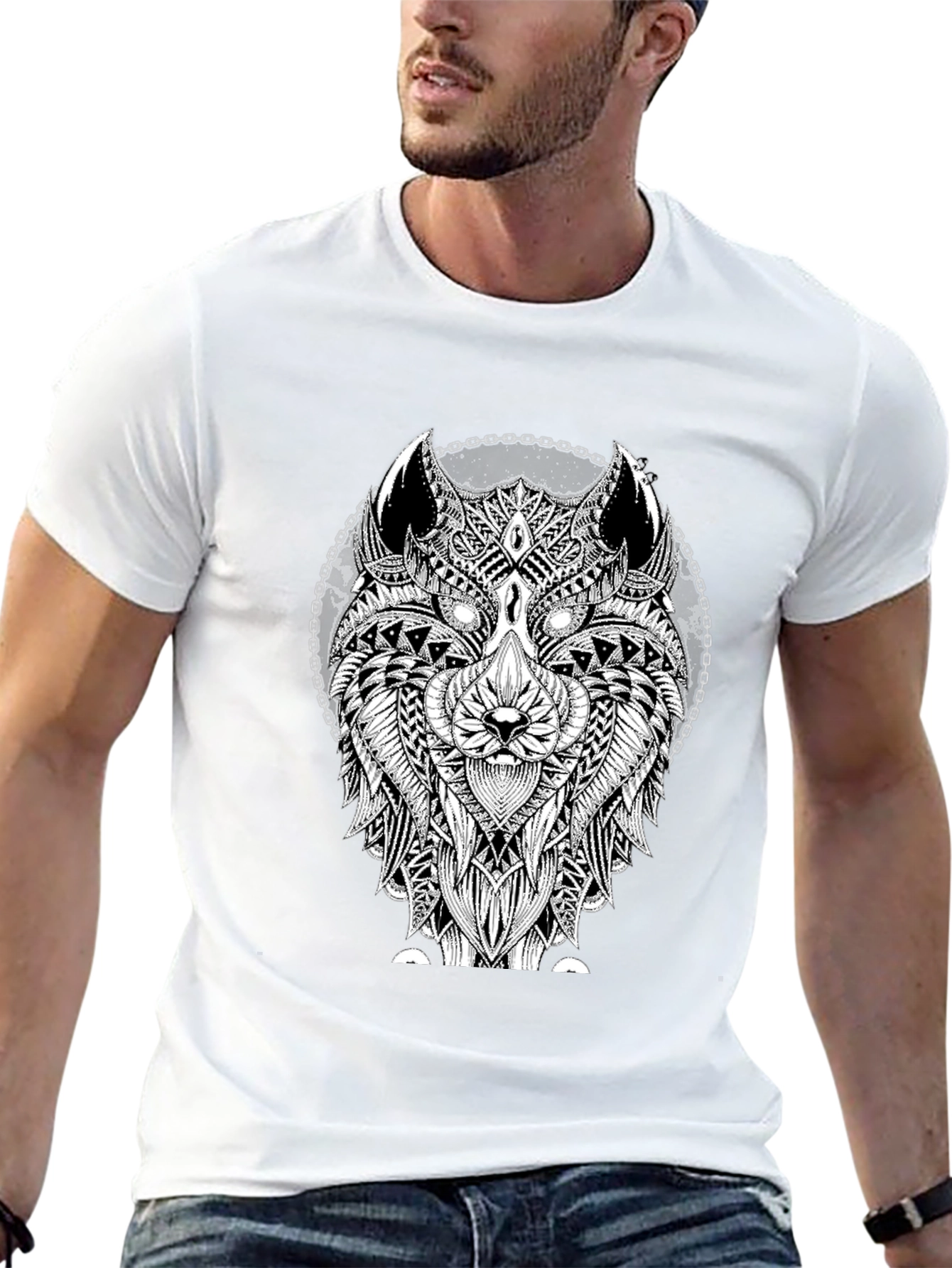 Black Wolf Graphic Tee - Black Cotton T-Shirt view 13