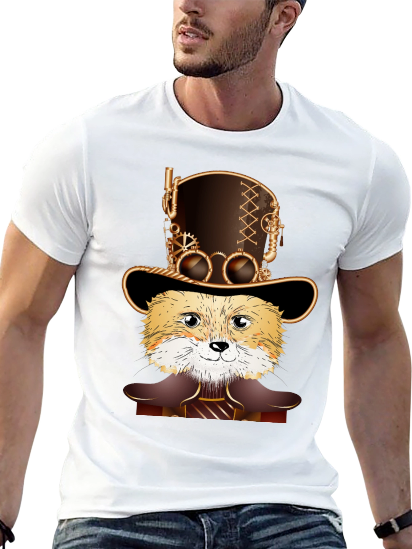 Black Steampunk Fox T-Shirt - Unique Design view 13