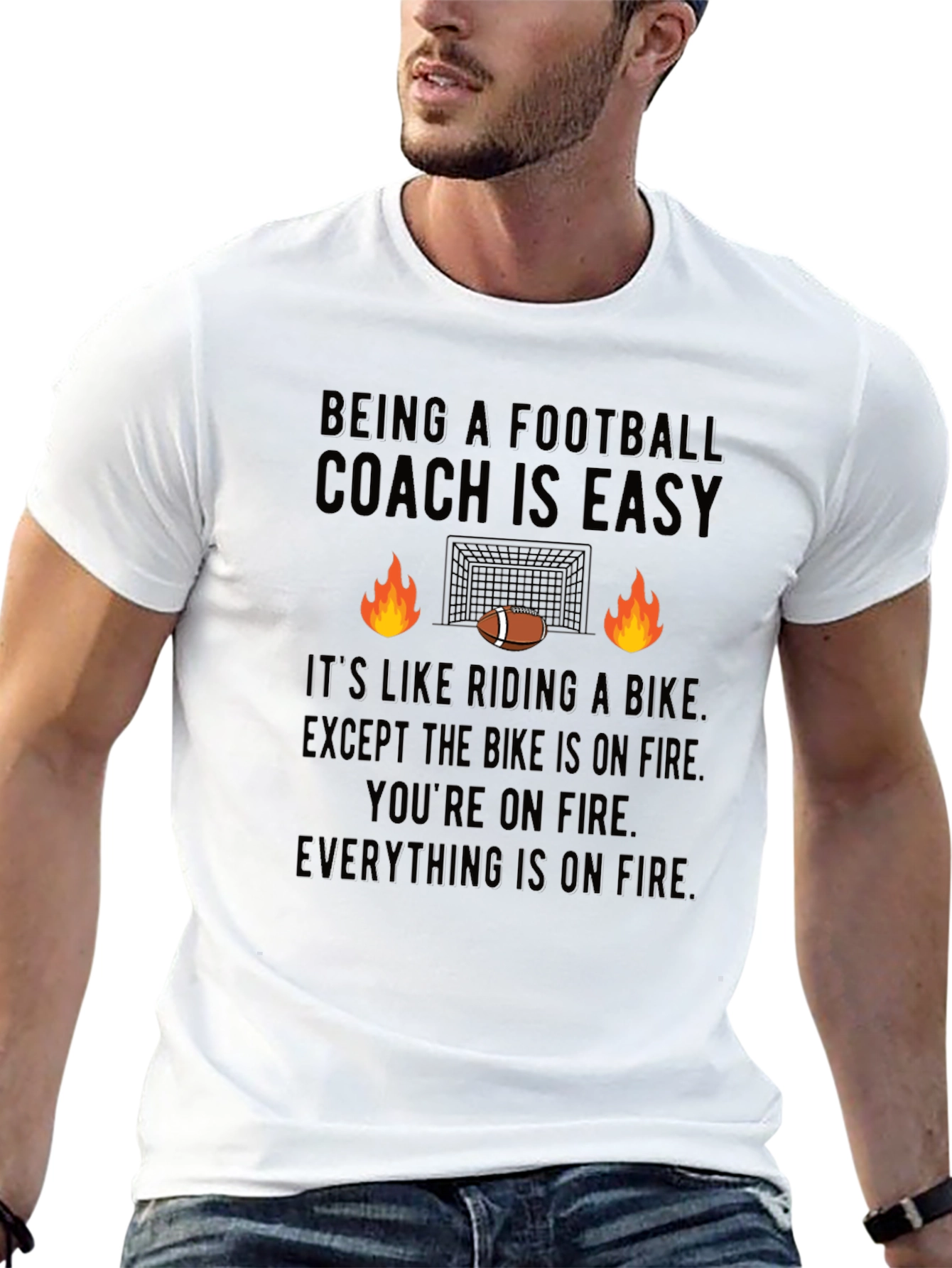 Black Funny Football Coach On Fire T-Shirt view 13