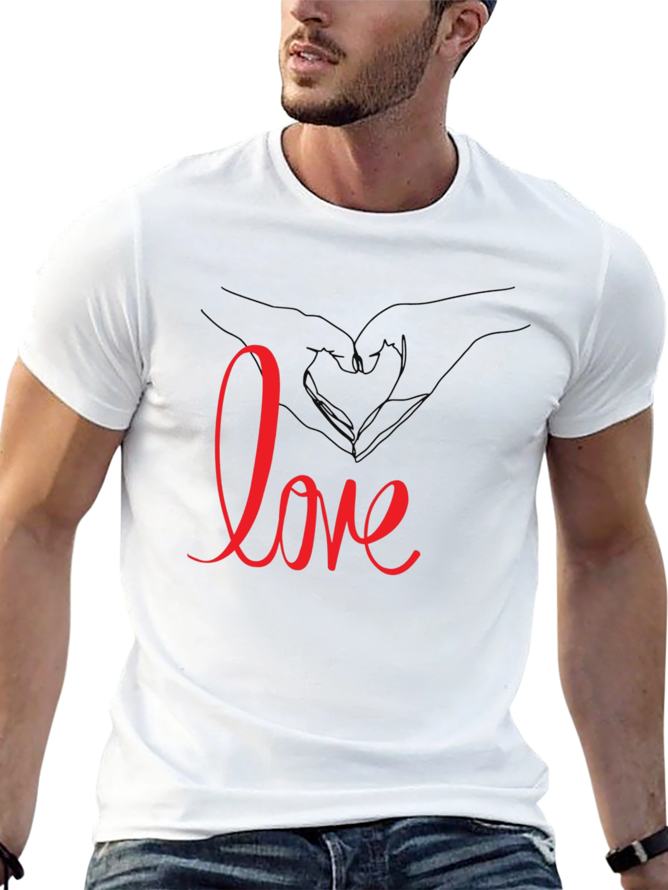 Black Love Heart Hands Graphic Tee - Black Casual T-Shirt view 13