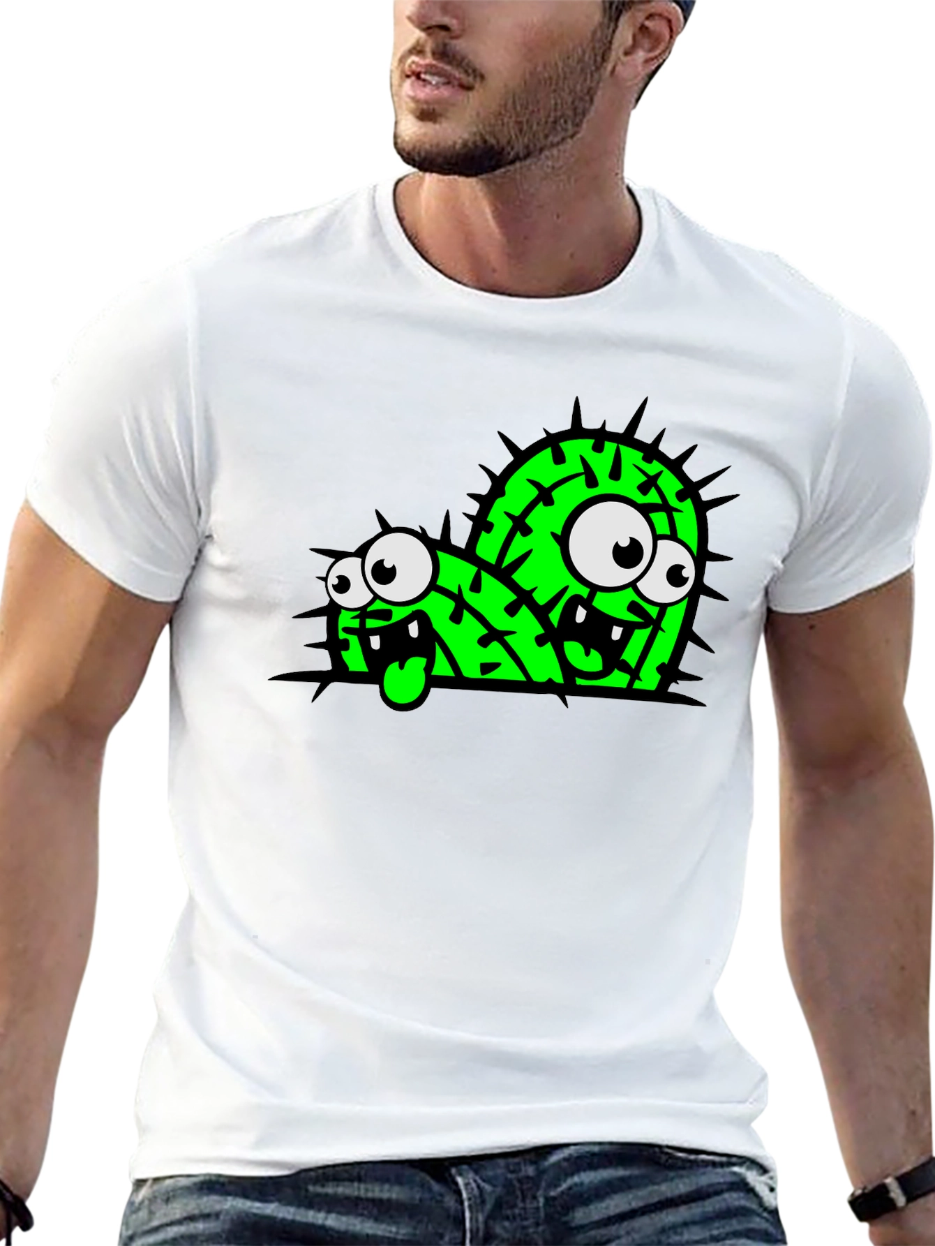 Black Funny Cartoon Cactus Graphic Black T-Shirt view 13