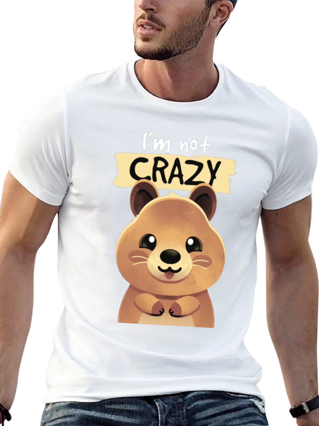 Black Cute Quokka 'I'm Not Crazy' Graphic T-Shirt view 13