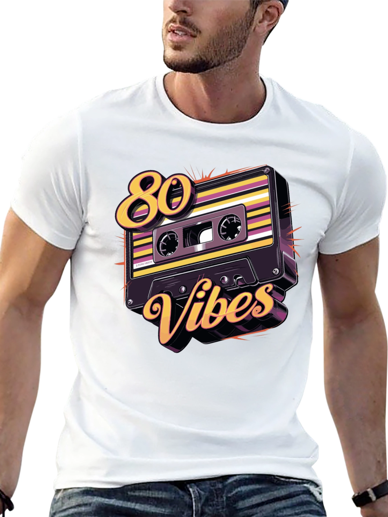 Black Retro 80s Vibes Cassette Tape Graphic Tee view 13