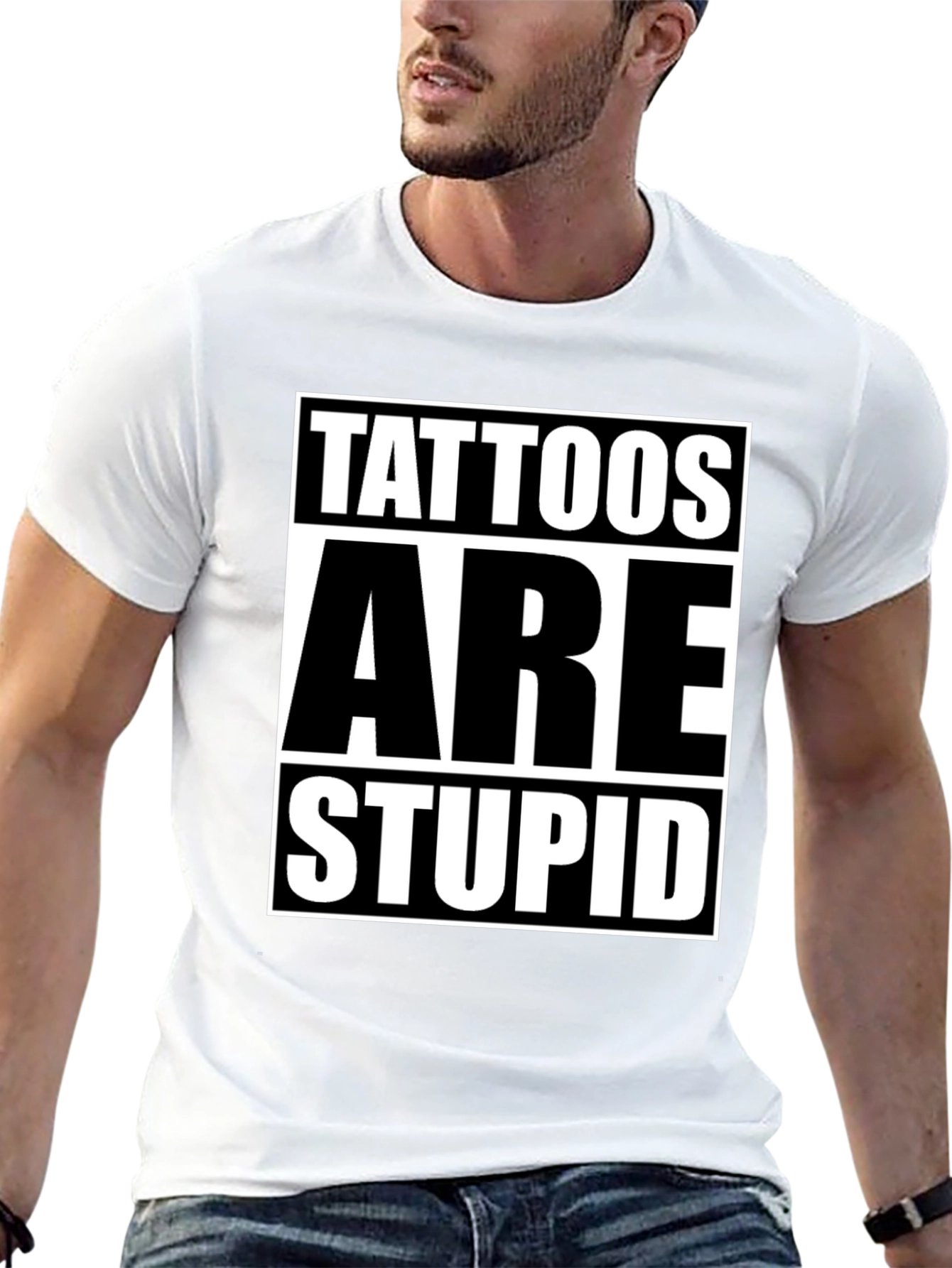 Black Tattoos Are Stupid Graphic Tee - Anti Tattoo Humor T-Shirt view 13