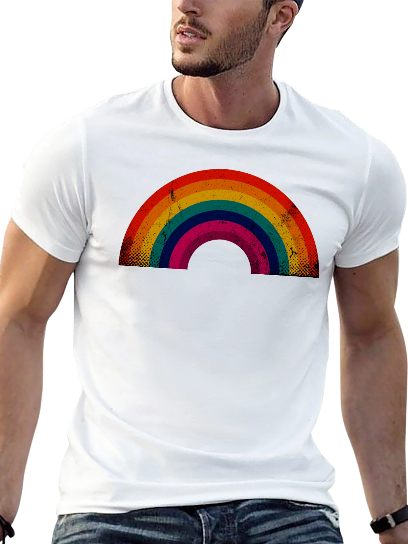 Black Retro Rainbow Graphic Tee - Black Cotton Blend view 13