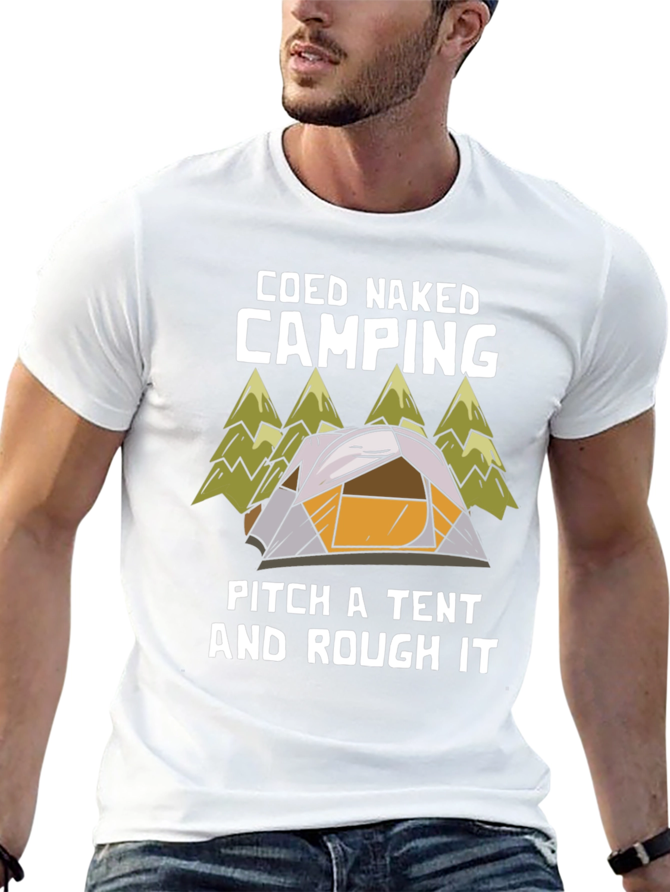 Black Coed Naked Camping T-Shirt: Pitch a Tent & Rough It! view 13