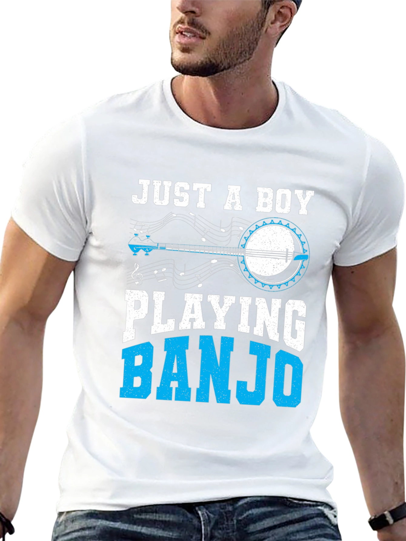 Black Just a Boy Playing Banjo T-Shirt view 13