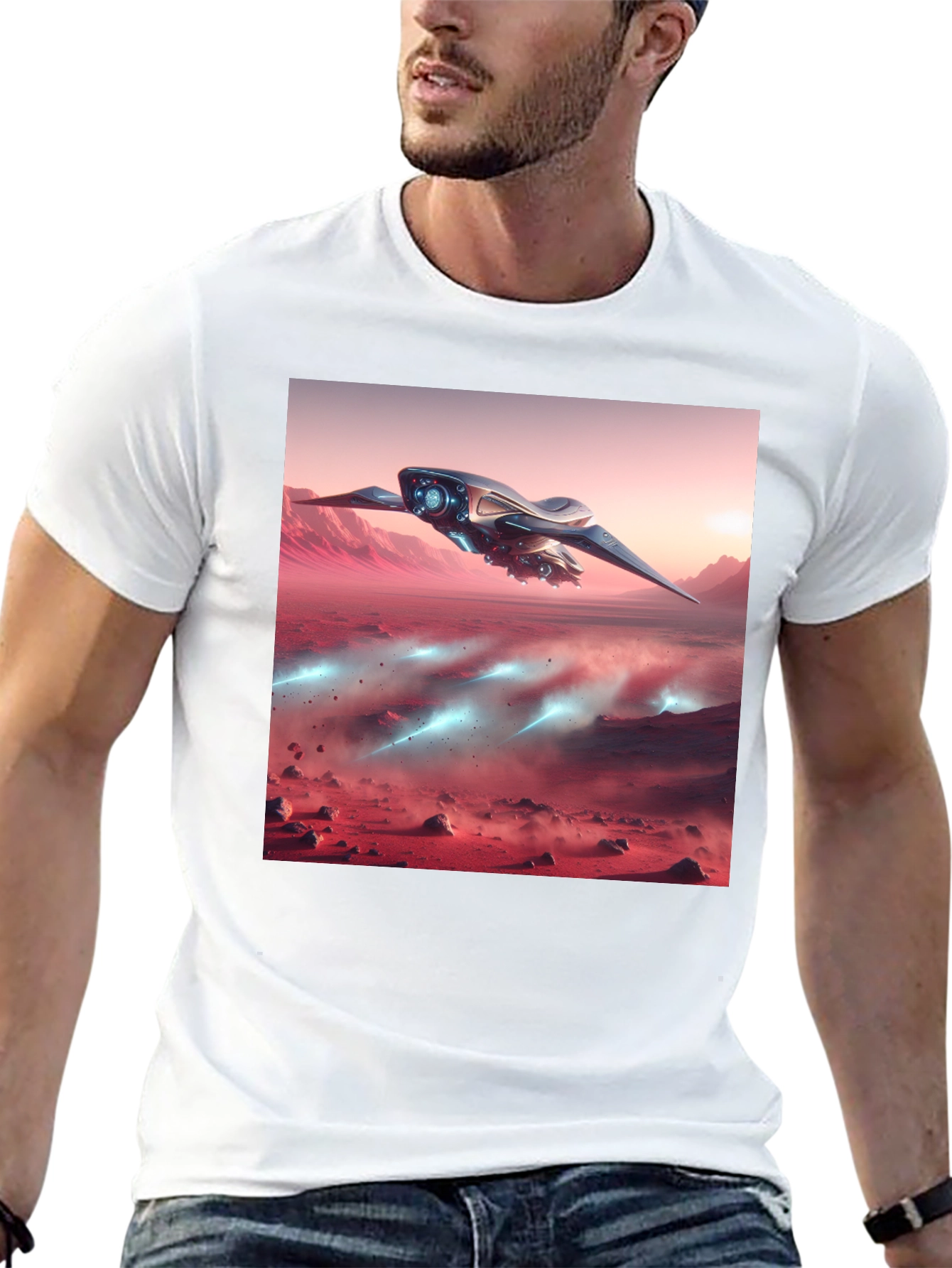 Black Sci-Fi Spaceship Graphic Tee - Black view 13