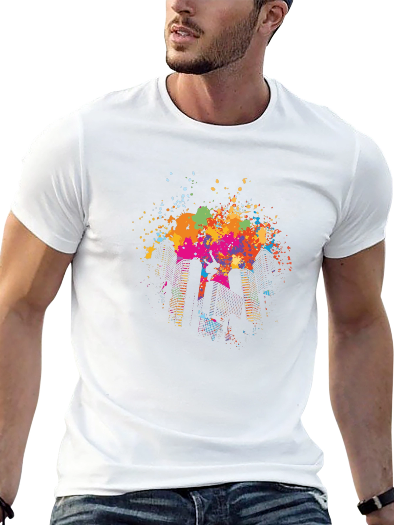 Black Urban Splash Tee - Cityscape Graffiti Style view 13