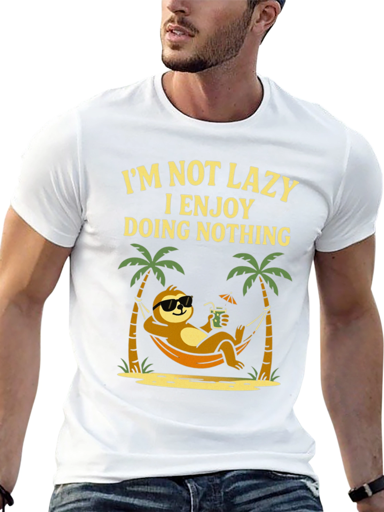Black Lazy Sloth Beach T-Shirt - Enjoy Doing Nothing view 13