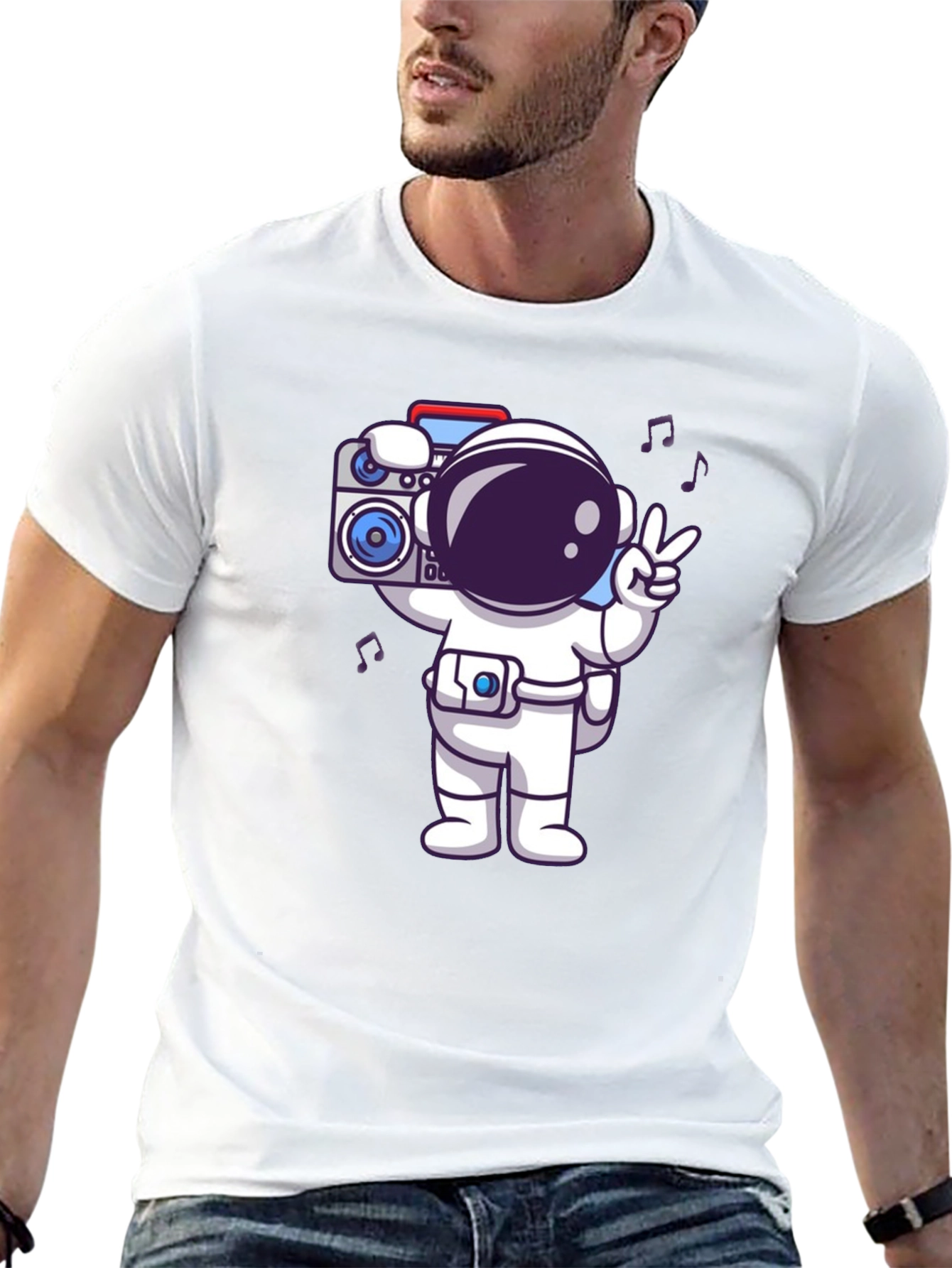 Black Astronaut Graphic Tee - Black Cotton Blend T-Shirt view 13