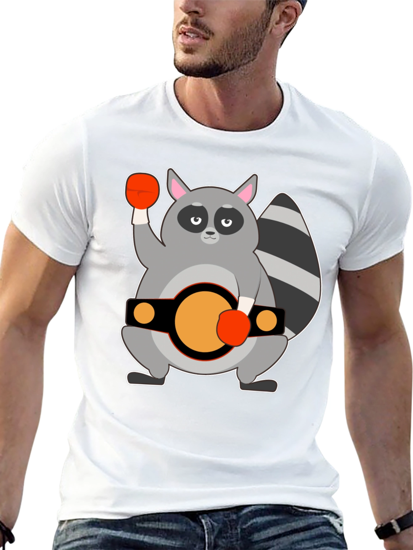 Black Raccoon Boxer Graphic Tee - Black Cotton T-Shirt view 13