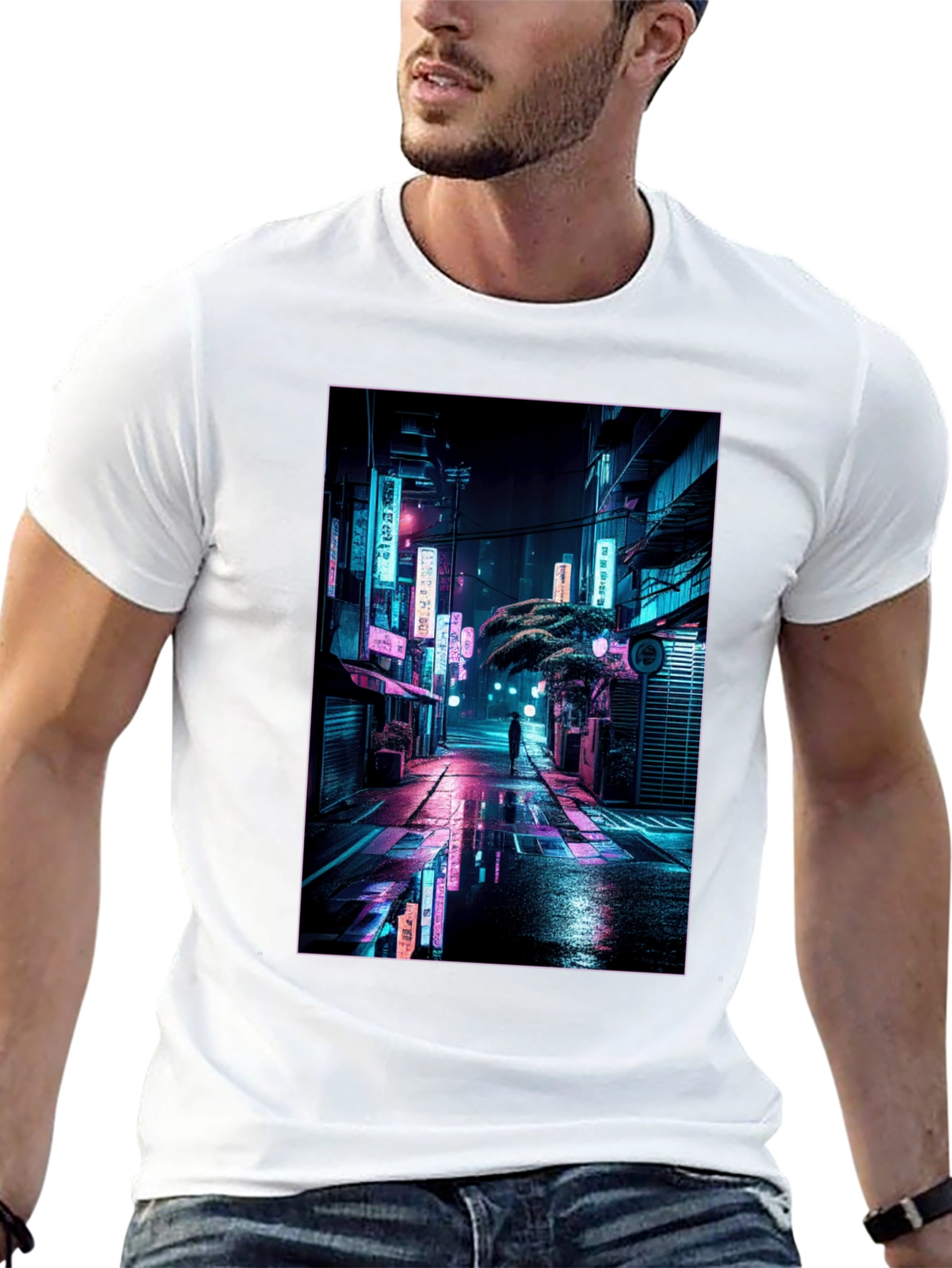 Black Neon Cityscape Graphic Tee view 13