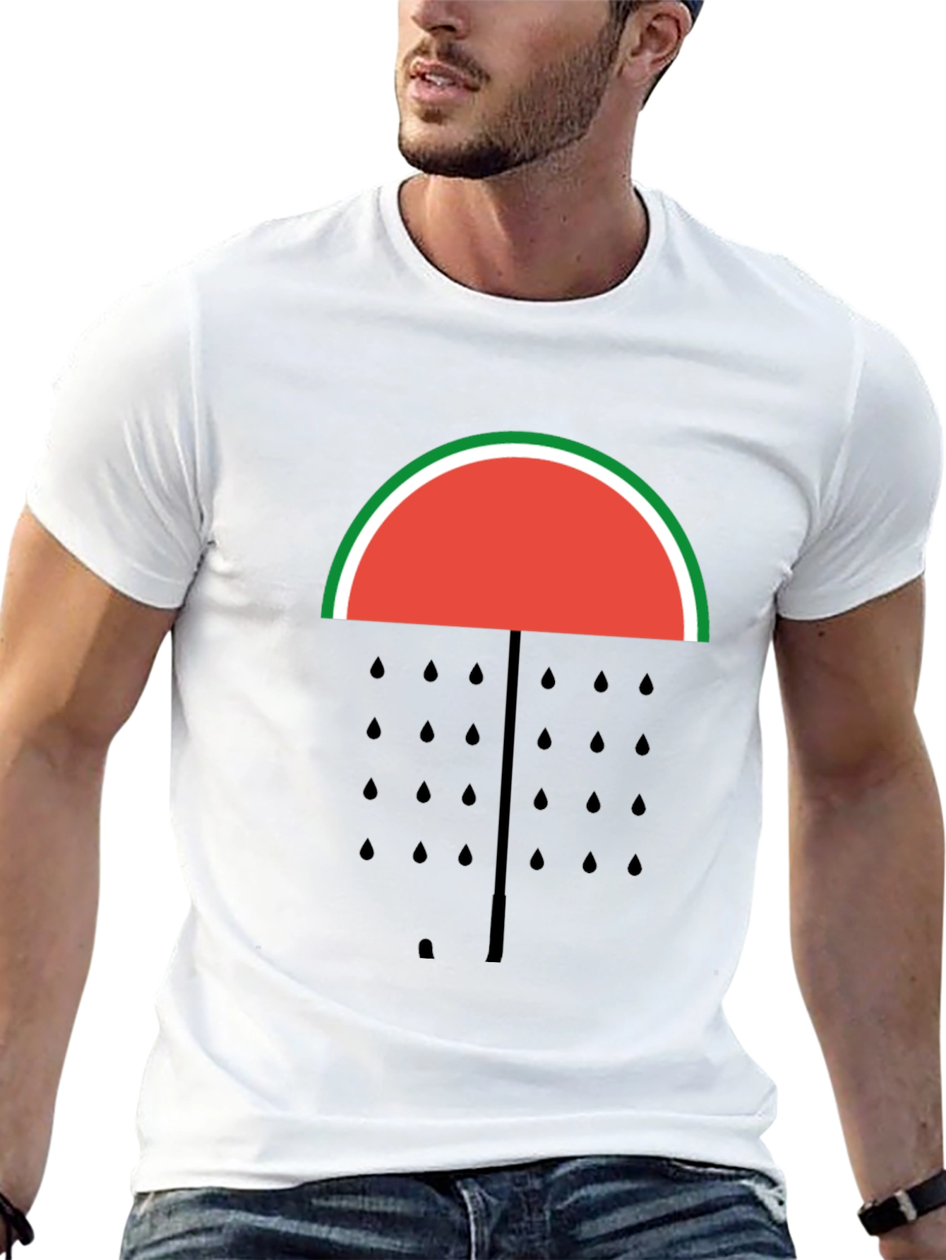 Black Watermelon Umbrella T-Shirt - Fruit Graphic Tee view 13