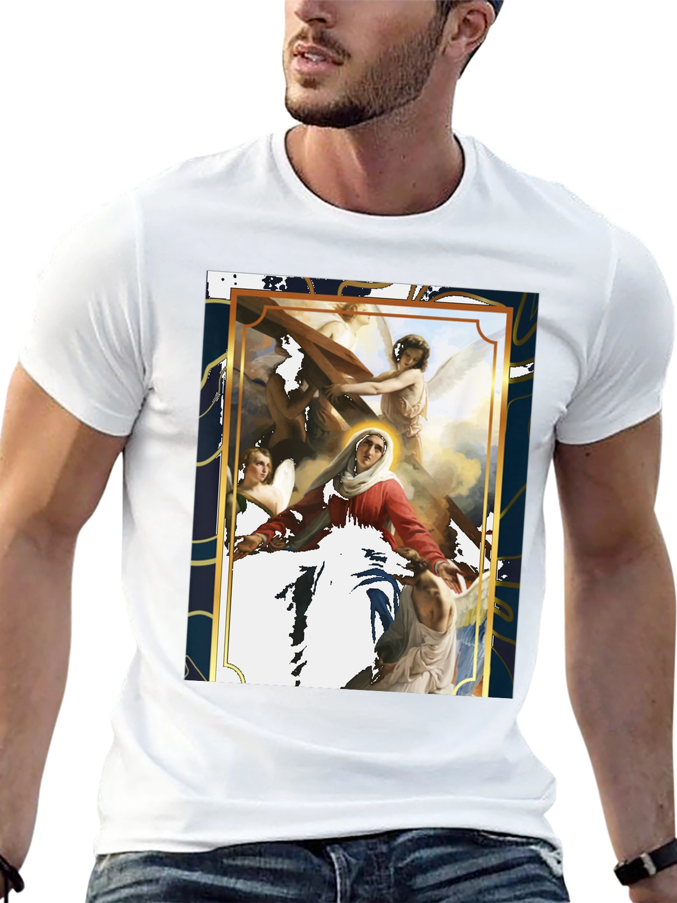 Black Religious Art Graphic Tee - Black Cotton Blend view 13