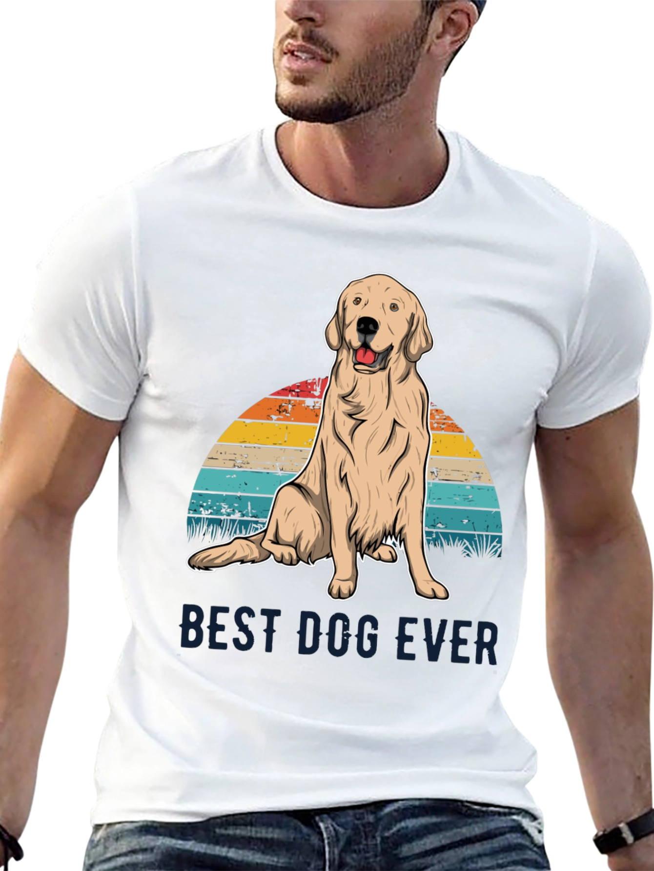 Black Best Dog Ever Graphic Tee - Golden Retriever Sunset T-Shirt view 13