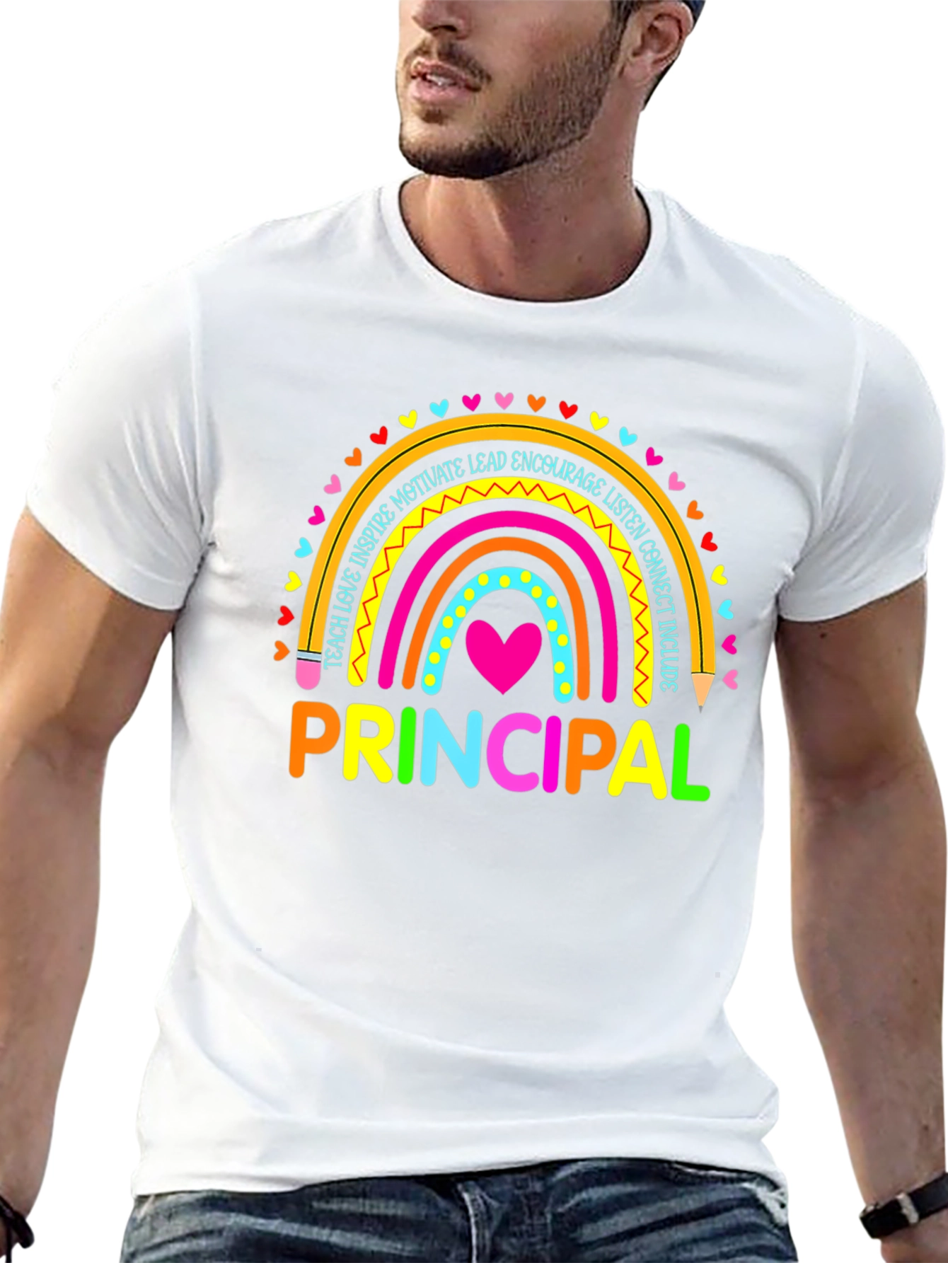 Black Principal Rainbow T-Shirt - Teacher Appreciation view 13