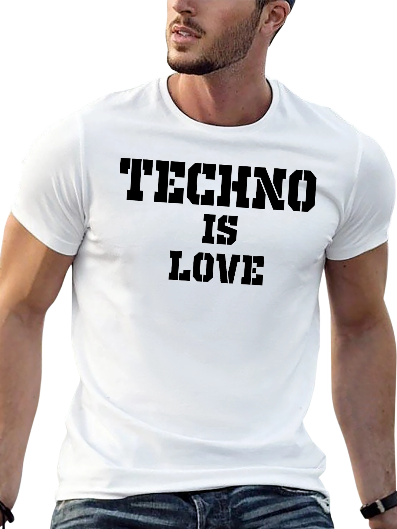 Black Techno is Love Black T-Shirt view 13