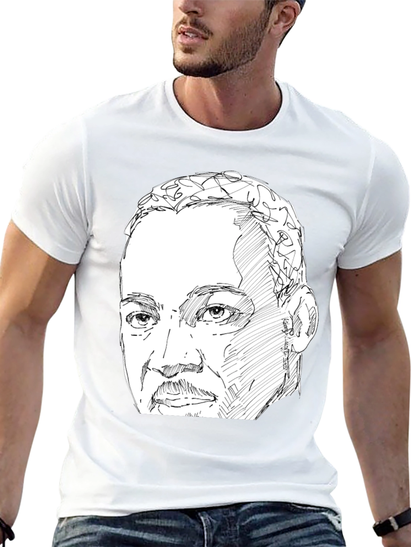 Black Sketch Portrait Graphic Tee view 13