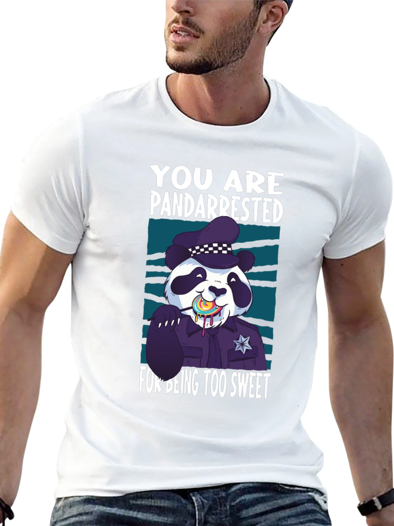 Black Pandarrested T-Shirt - Sweet Panda Police Design view 13