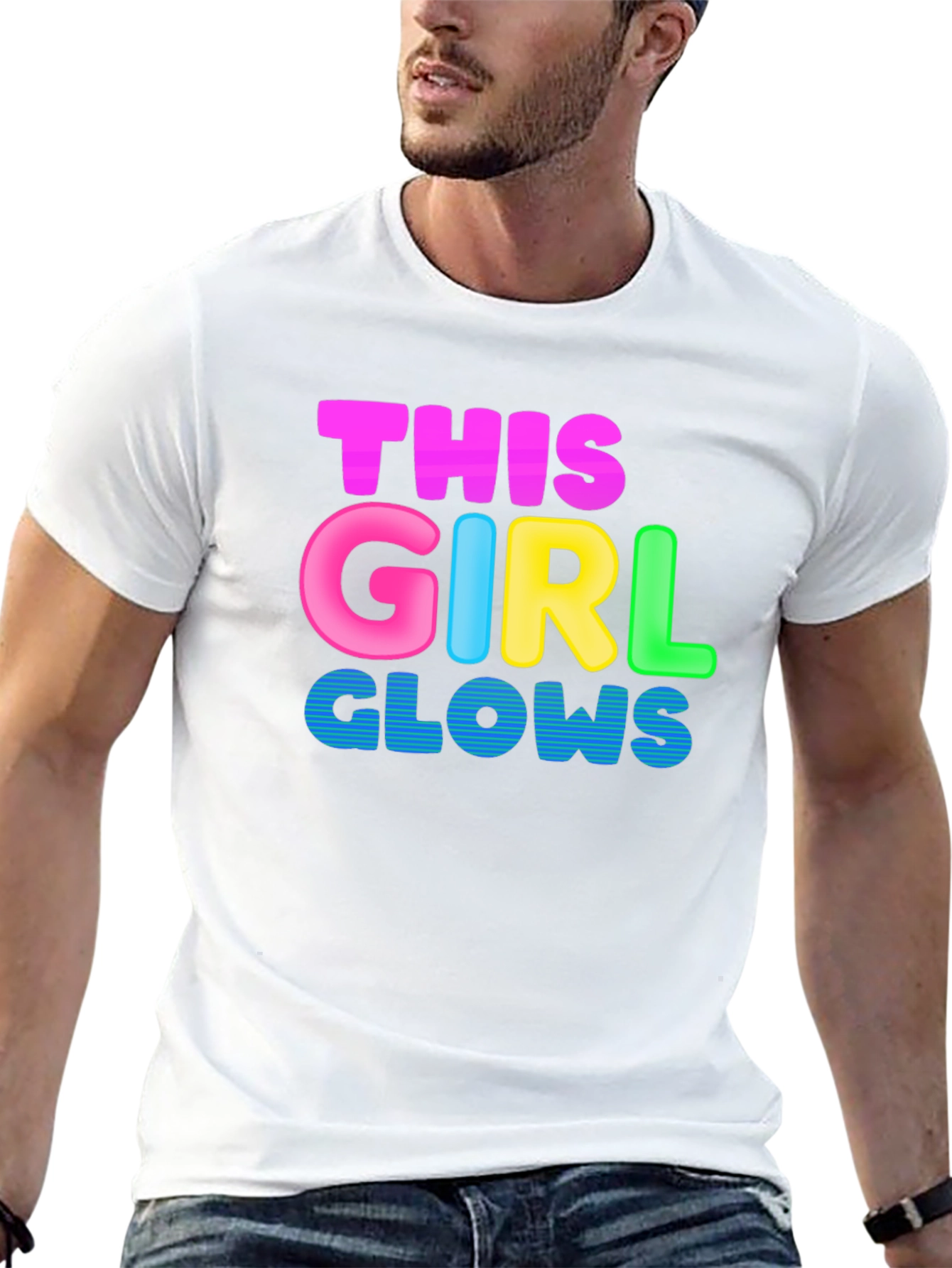 Black This Girl Glows Black T-Shirt - Fun, Colorful Design view 13