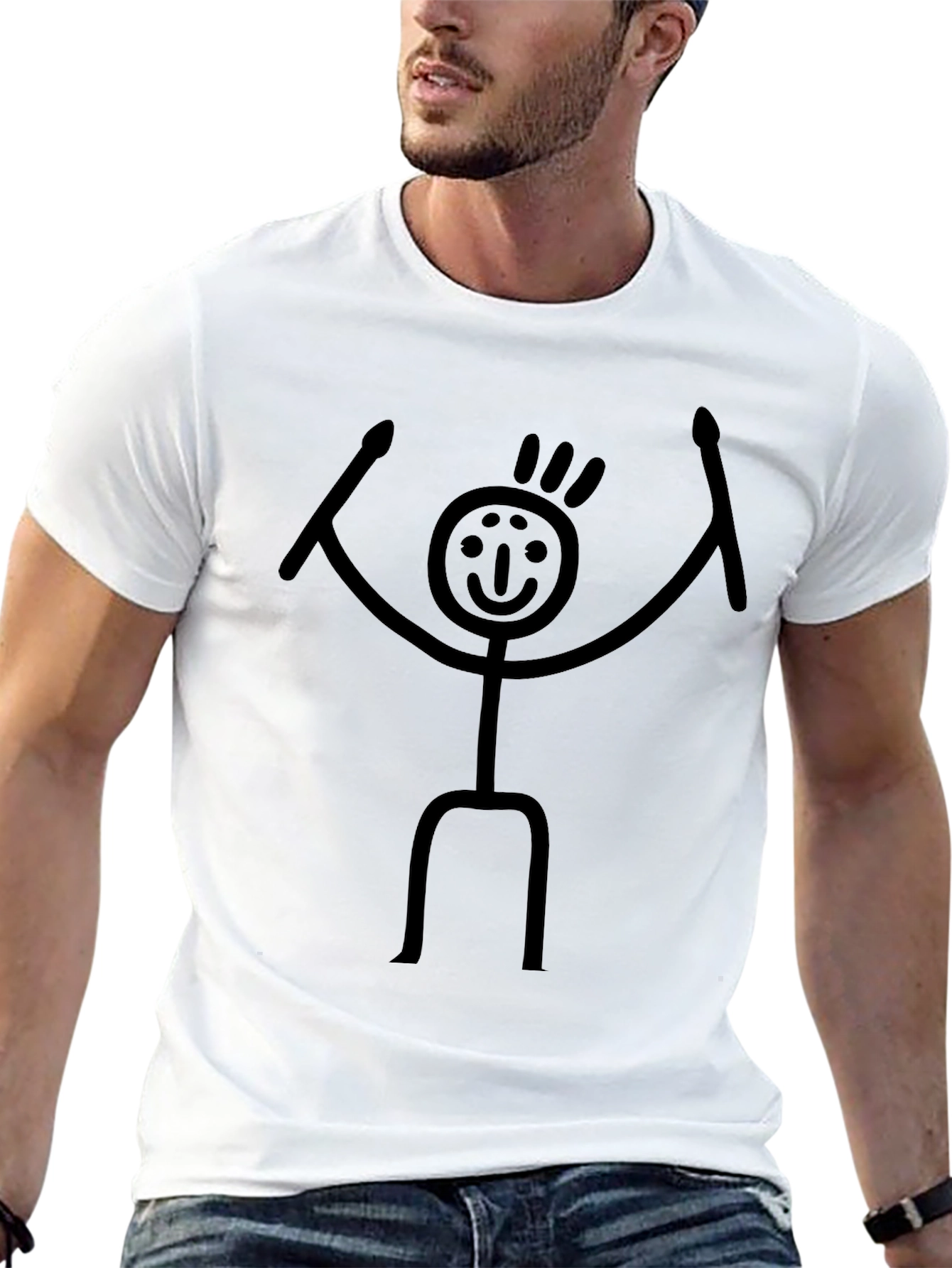 Black Drummer Stick Figure Graphic T-Shirt - Black view 13
