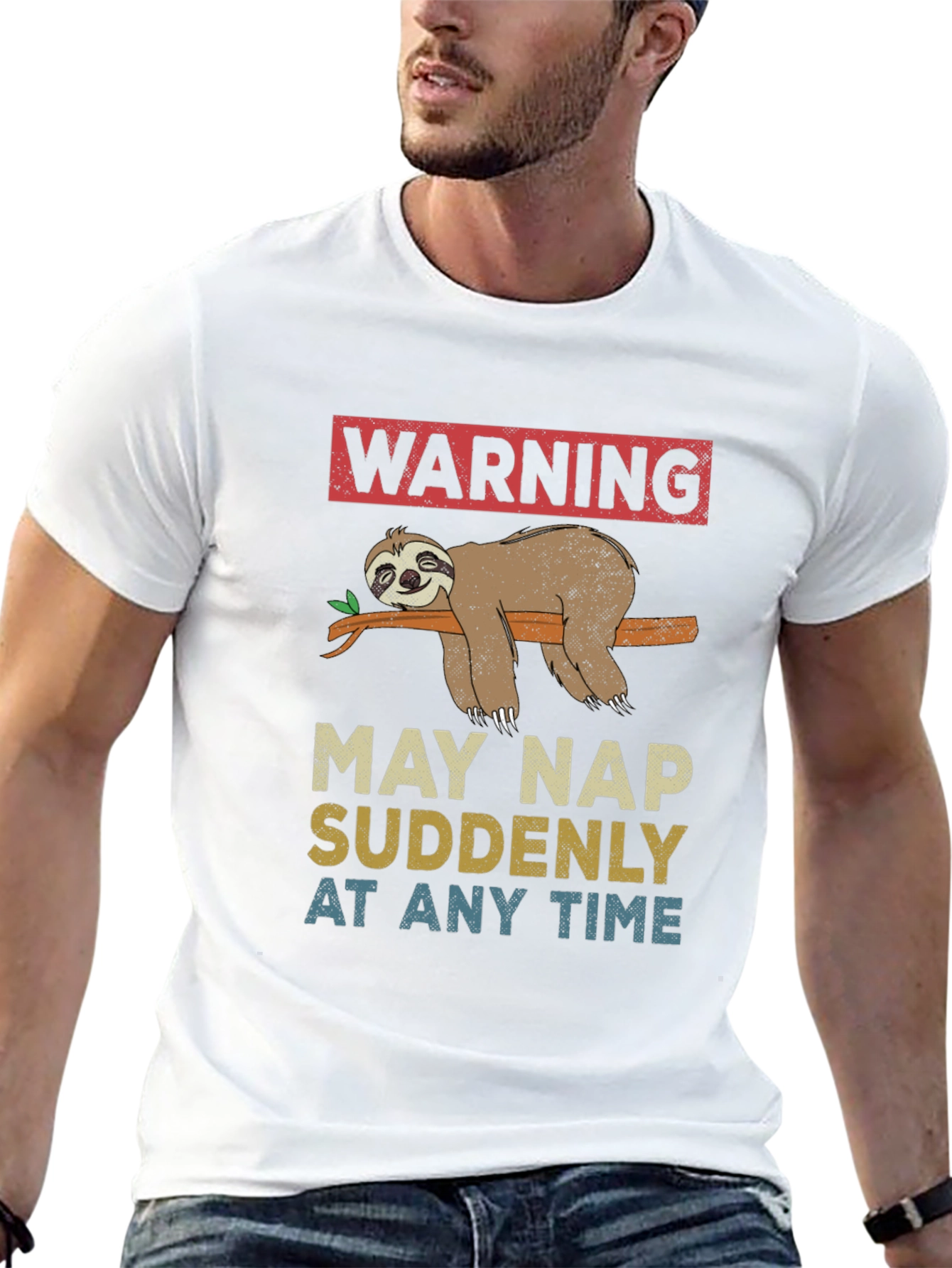 Black Warning May Nap Suddenly Sloth Graphic Tee view 13
