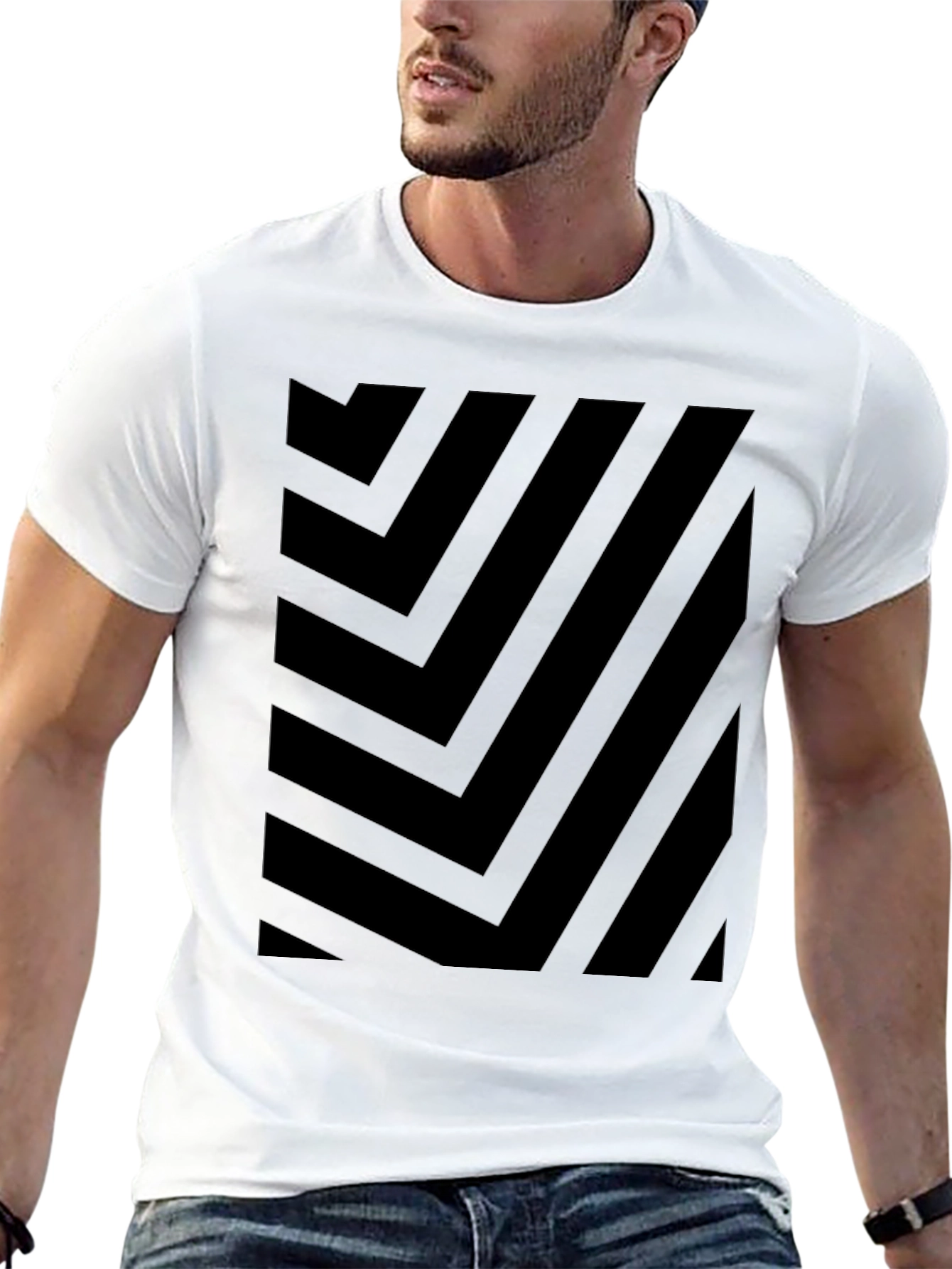Black Abstract Geometric Pattern Black T-Shirt view 13