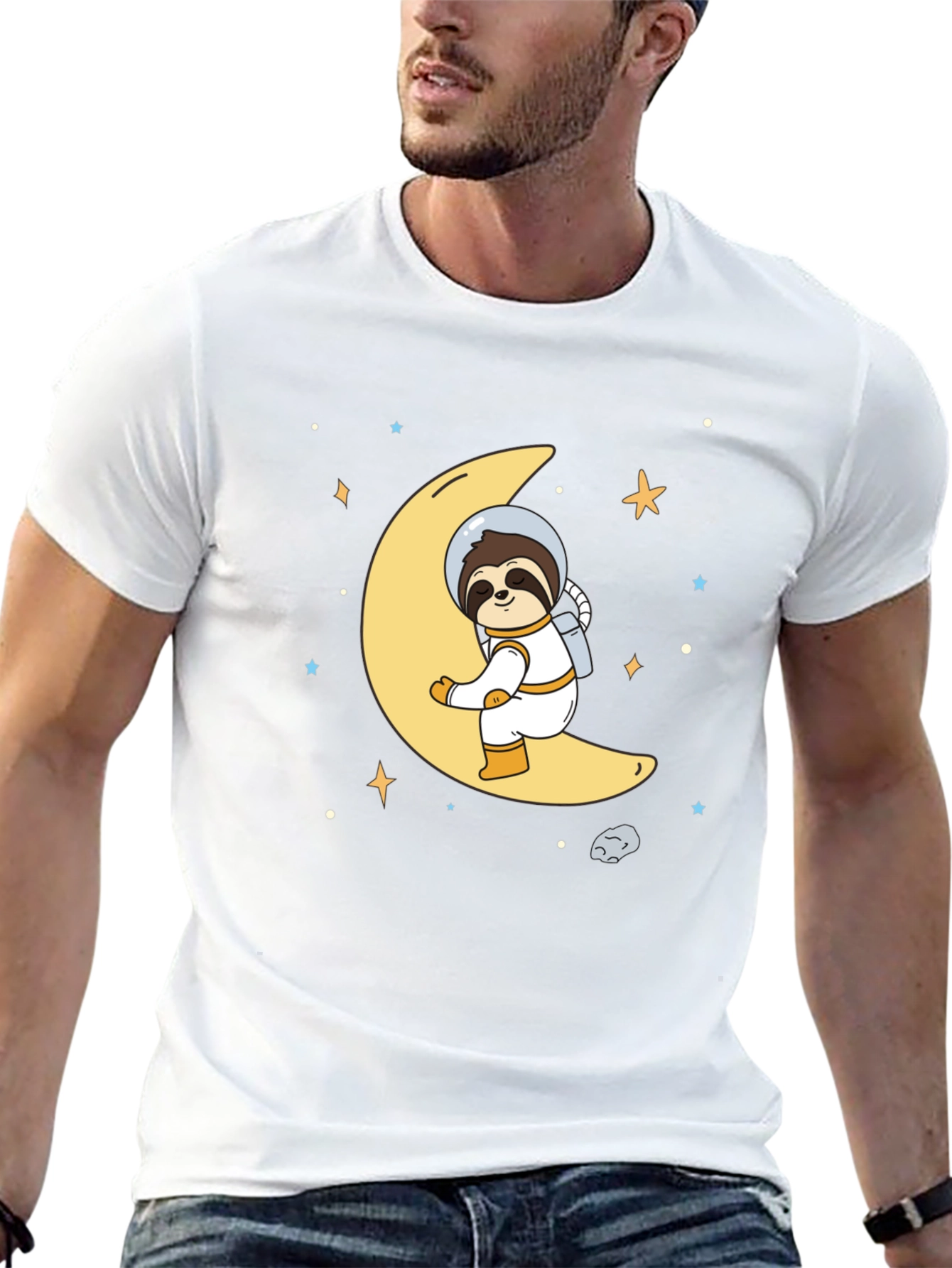 Black Astronaut Sloth on Moon Graphic T-Shirt view 13