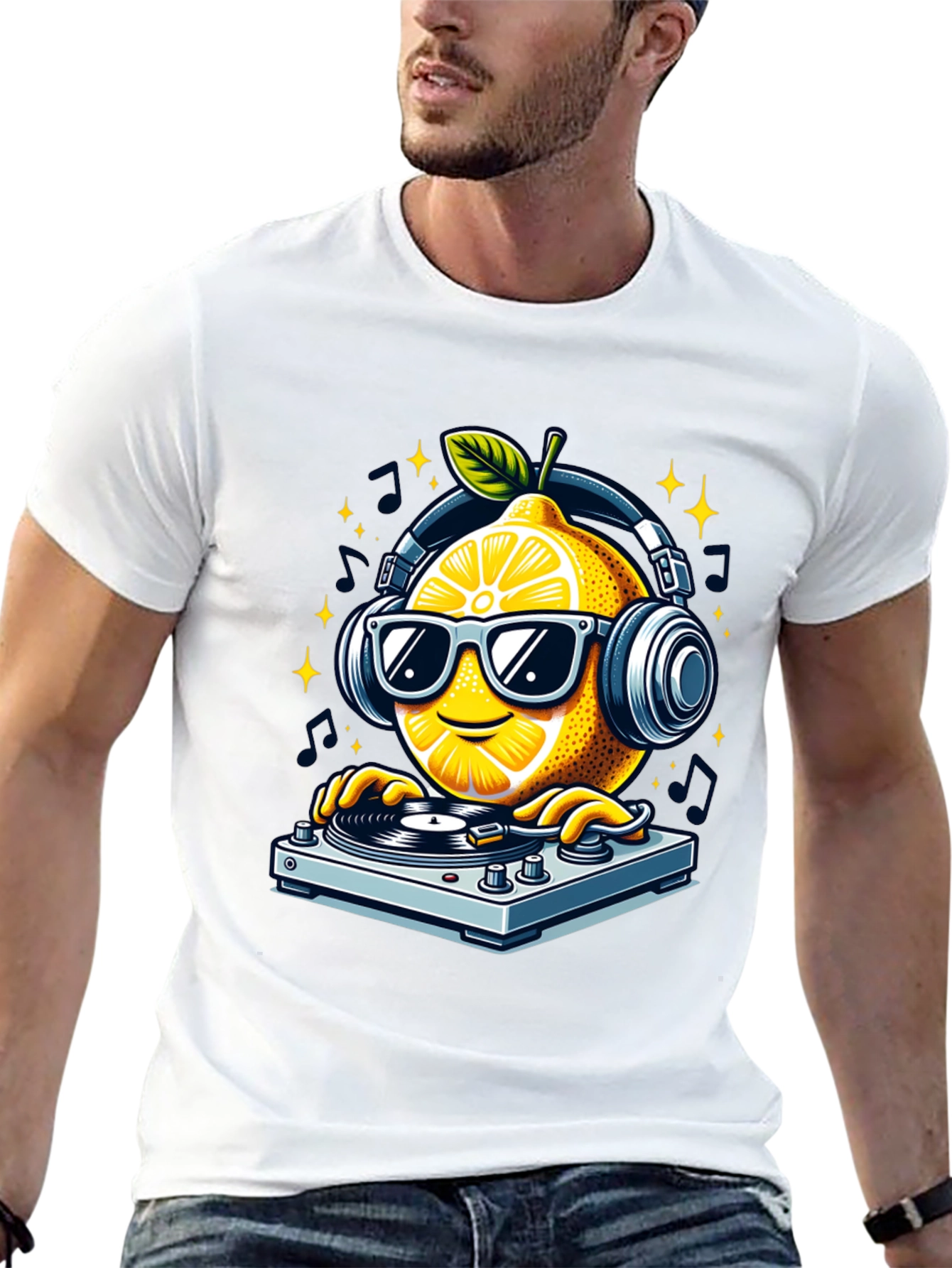 Black DJ Lemon Graphic T-Shirt - Funky Turntable Design view 13