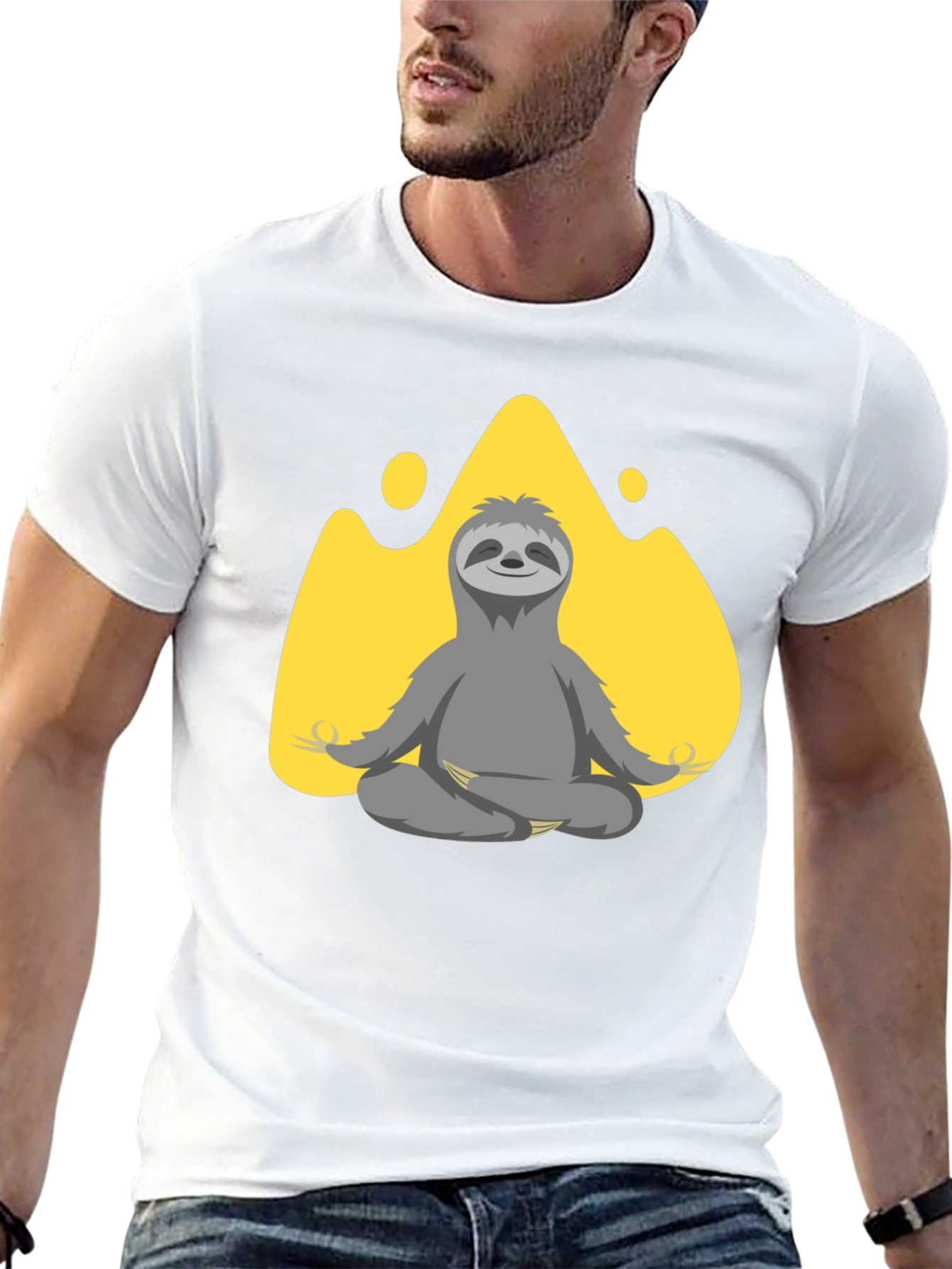 Black Meditating Sloth Graphic T-Shirt view 13