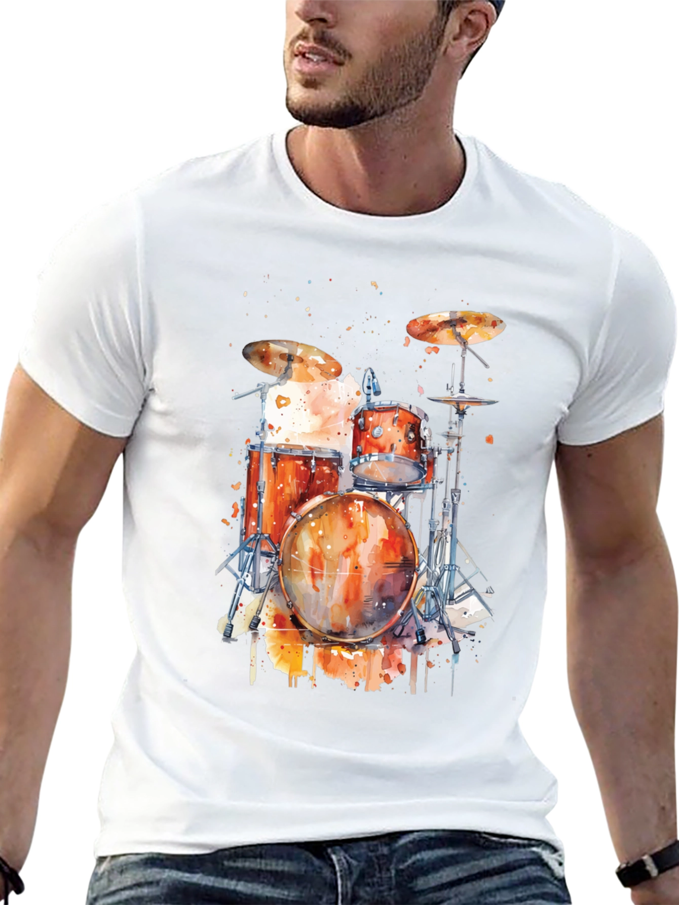 Black Drum Set Watercolor Graphic Tee view 13