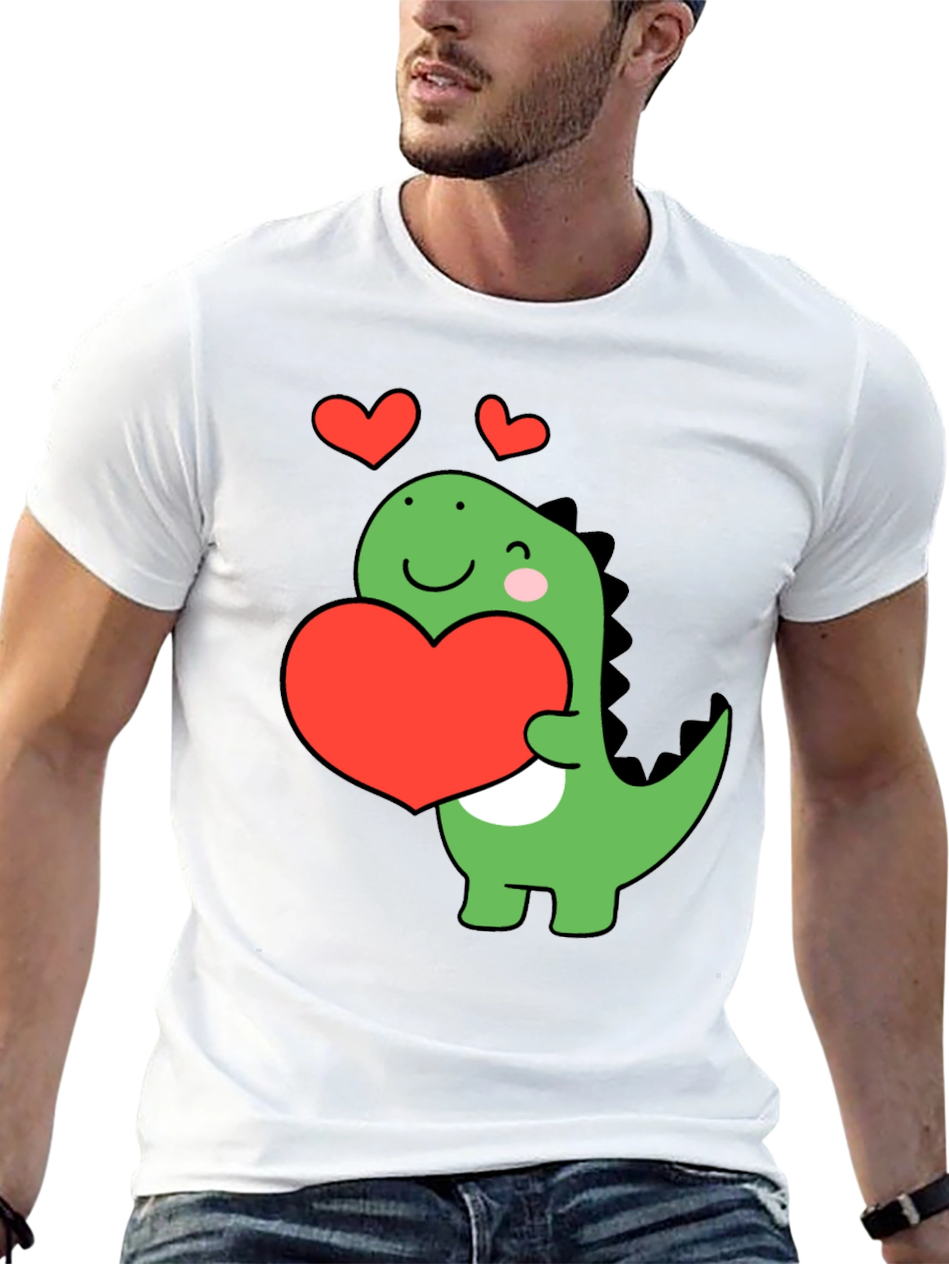 Black Cute Dinosaur Holding Heart T-Shirt view 13