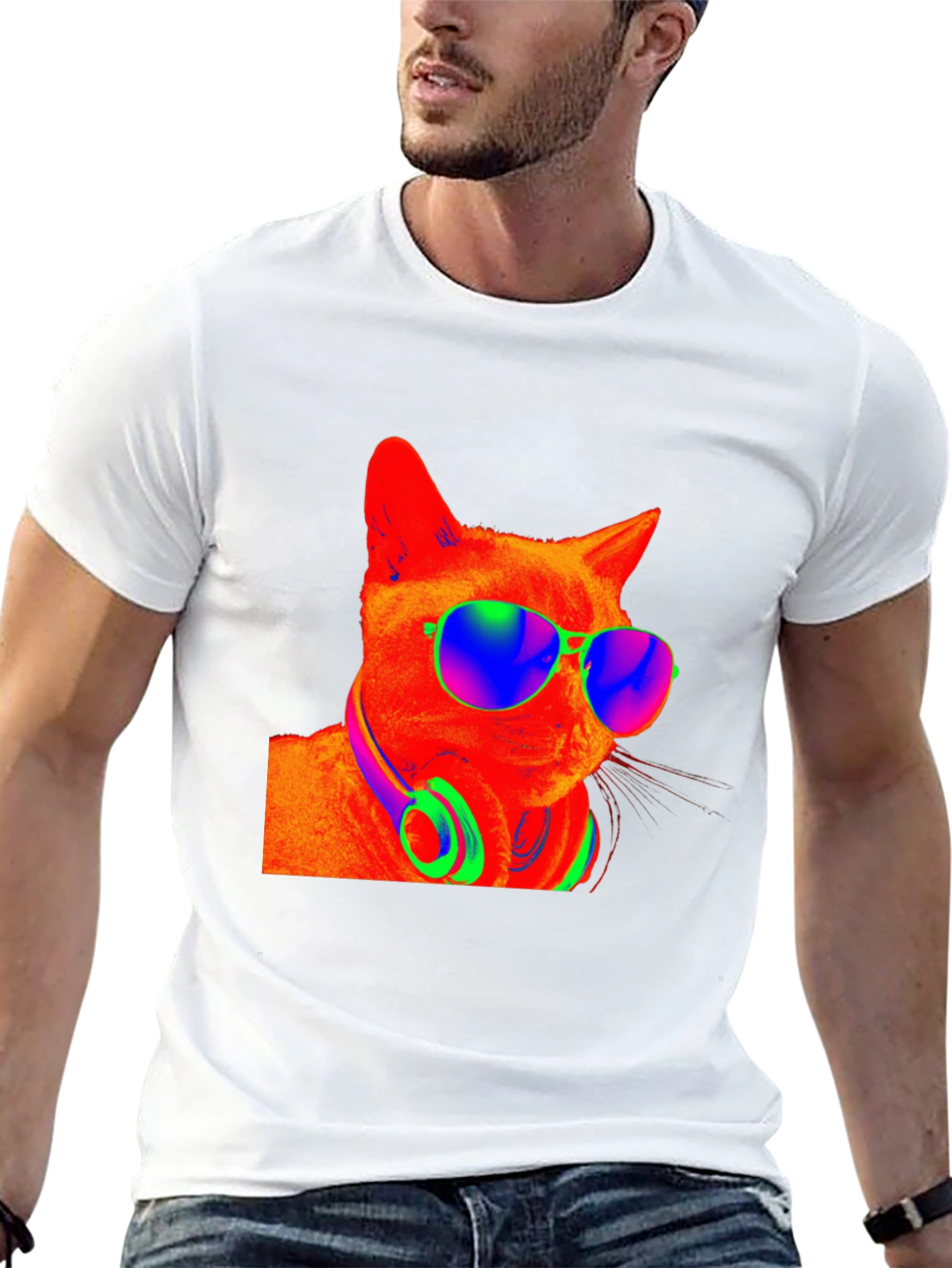 Black Cool Cat Tee - Funky Shades & Headphones view 13