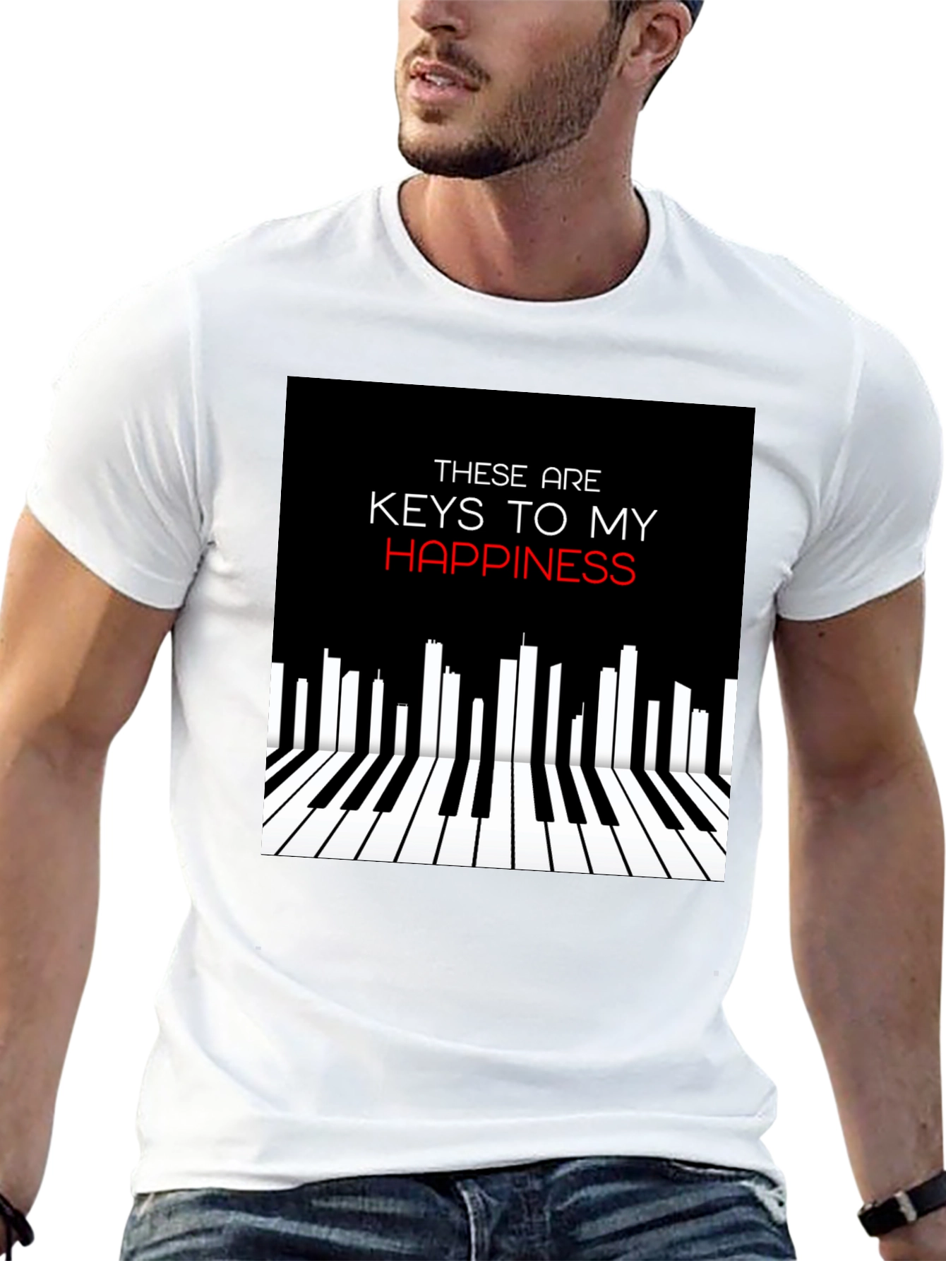 Black Piano Keys of Happiness Graphic Tee view 13