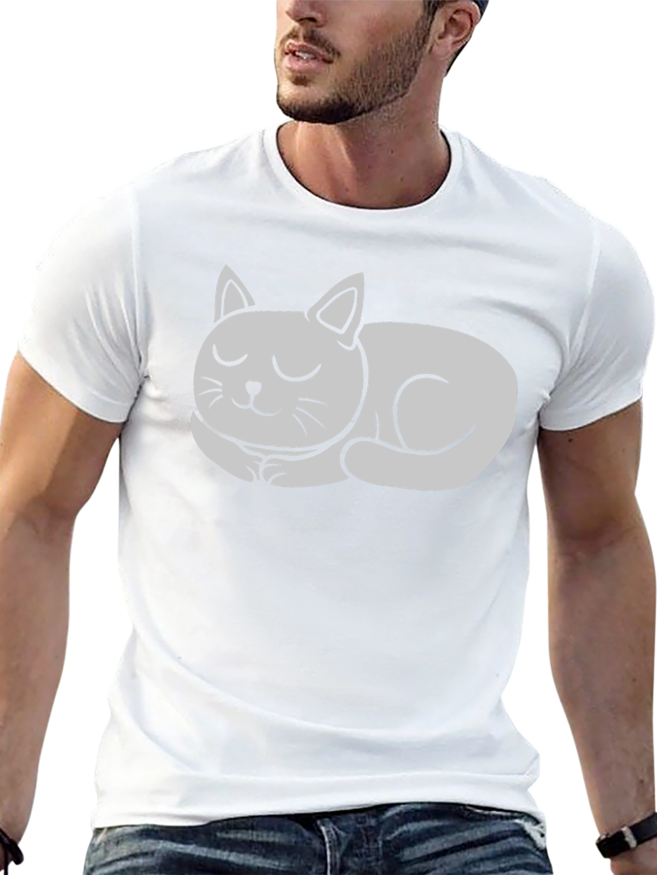 Black Sleeping Cat Graphic Tee - Black Cotton T-Shirt view 13