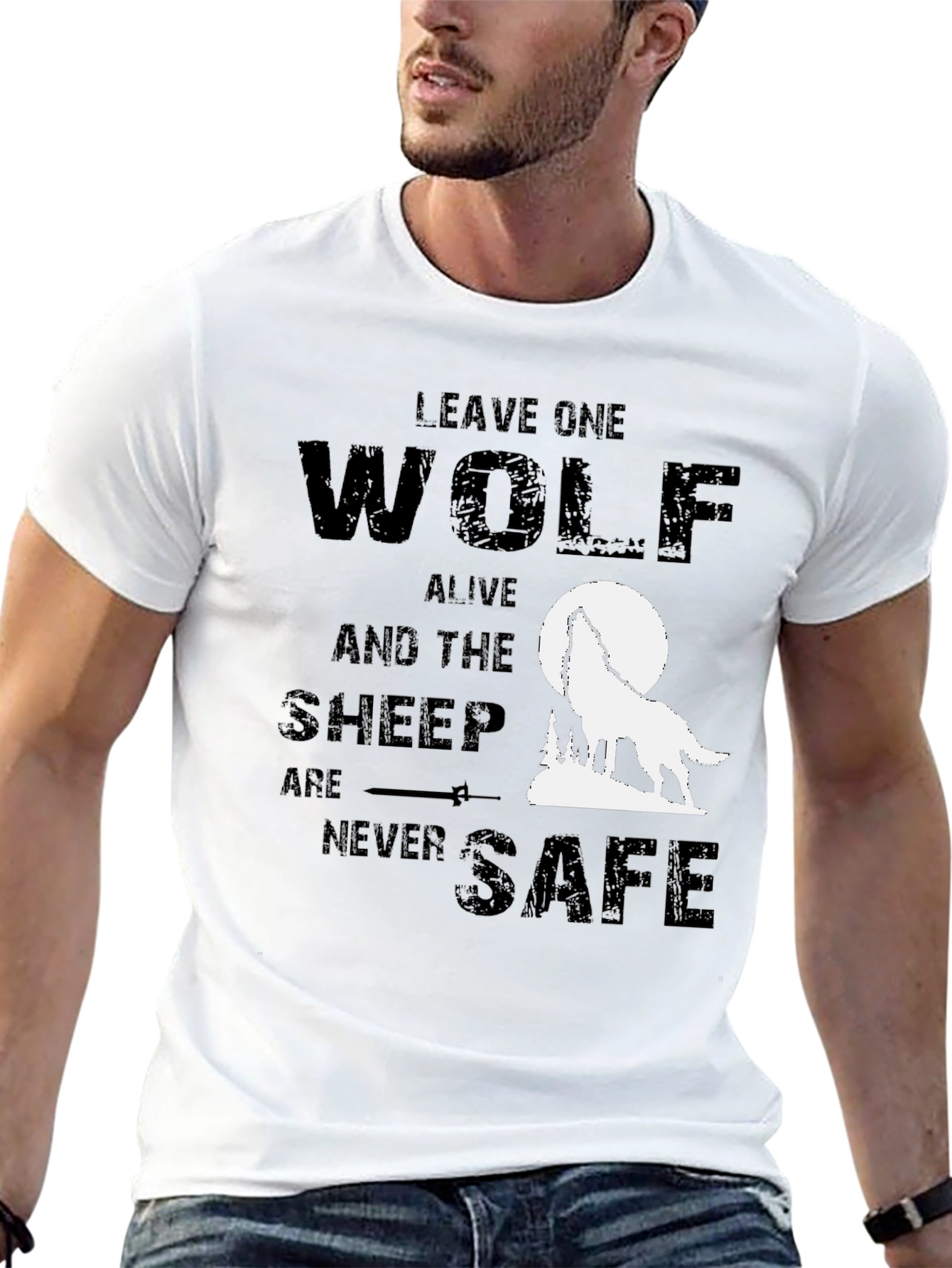 Black Wolf Graphic T-Shirt - Leave One Wolf Alive Tee view 13