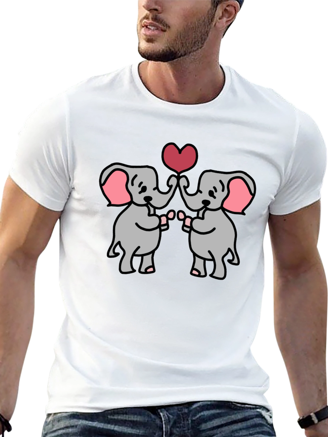 Black Cute Elephants Heart Graphic T-Shirt view 13