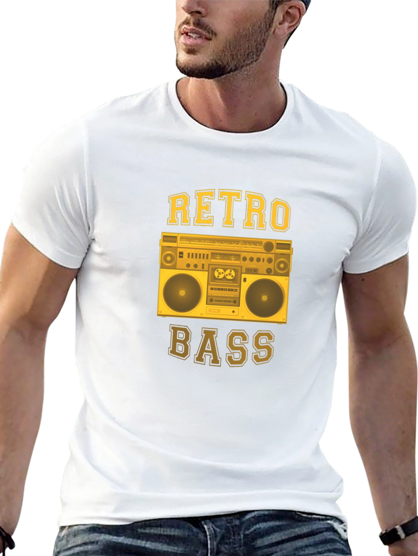 Black Retro Bass Boombox Graphic T-Shirt view 13