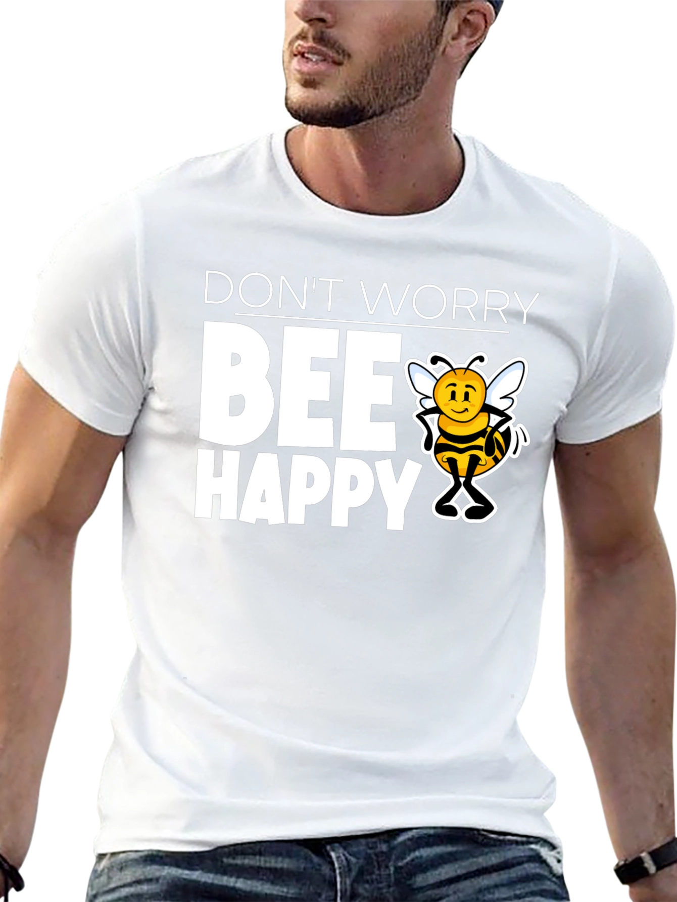 Black Don't Worry BEE Happy Graphic T-Shirt view 13