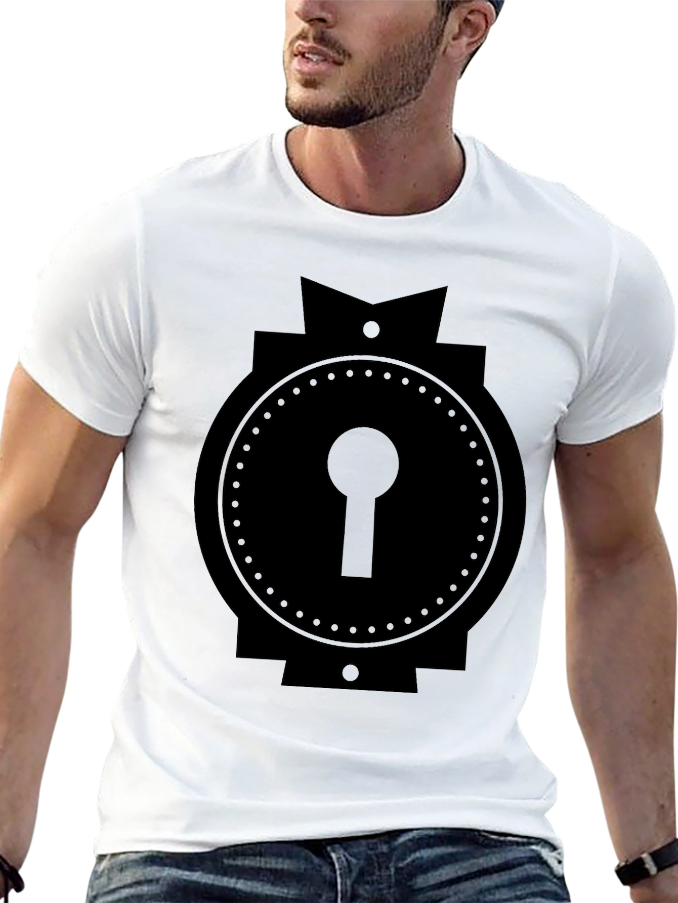 Black Keyhole Graphic Tee - Modern Black T-Shirt view 13