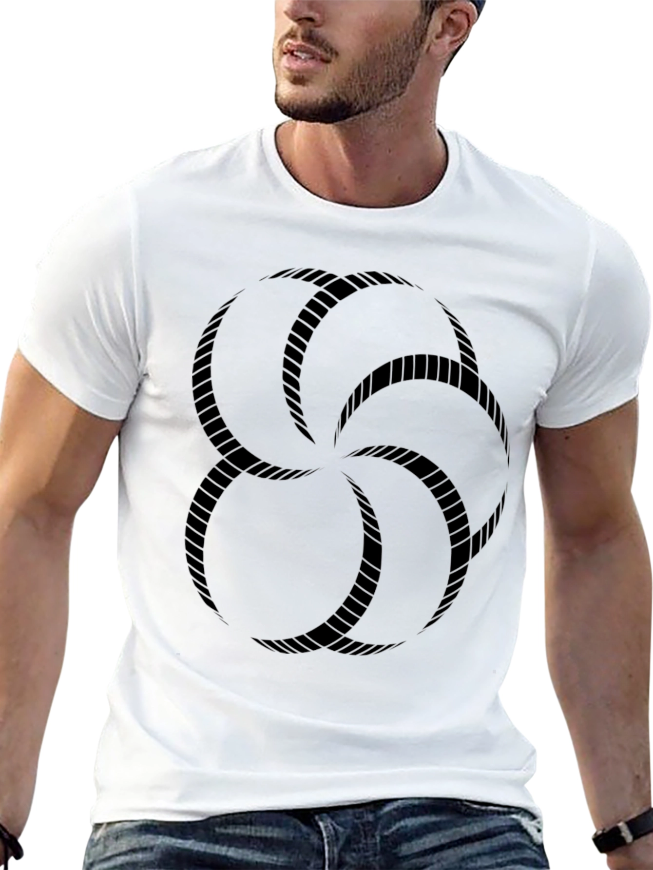 Black Black Graphic Tee - Geometric Rope Design view 13
