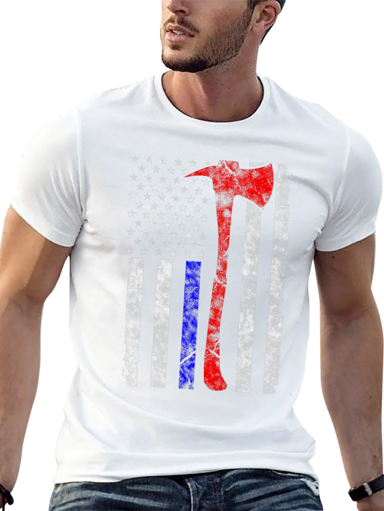 Black Firefighter Axe American Flag T-Shirt view 13