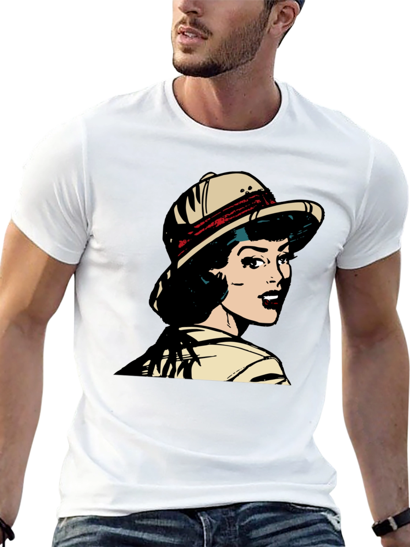Black Retro Pop Art T-Shirt - Safari Girl Graphic Tee view 13